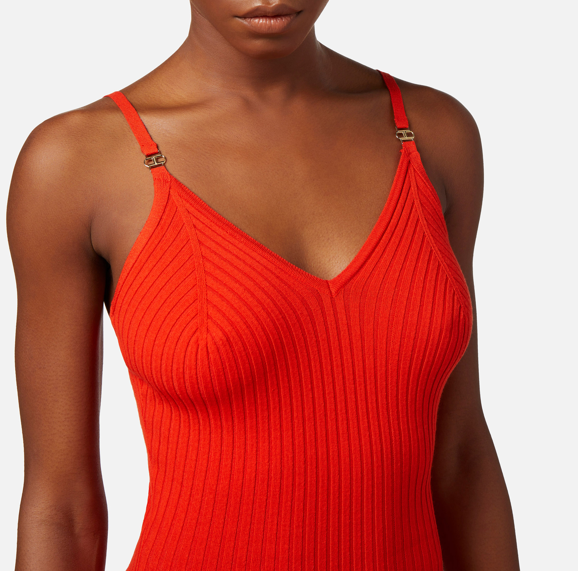 Abito midi in viscosa a costine con spalline - Elisabetta Franchi® Outlet