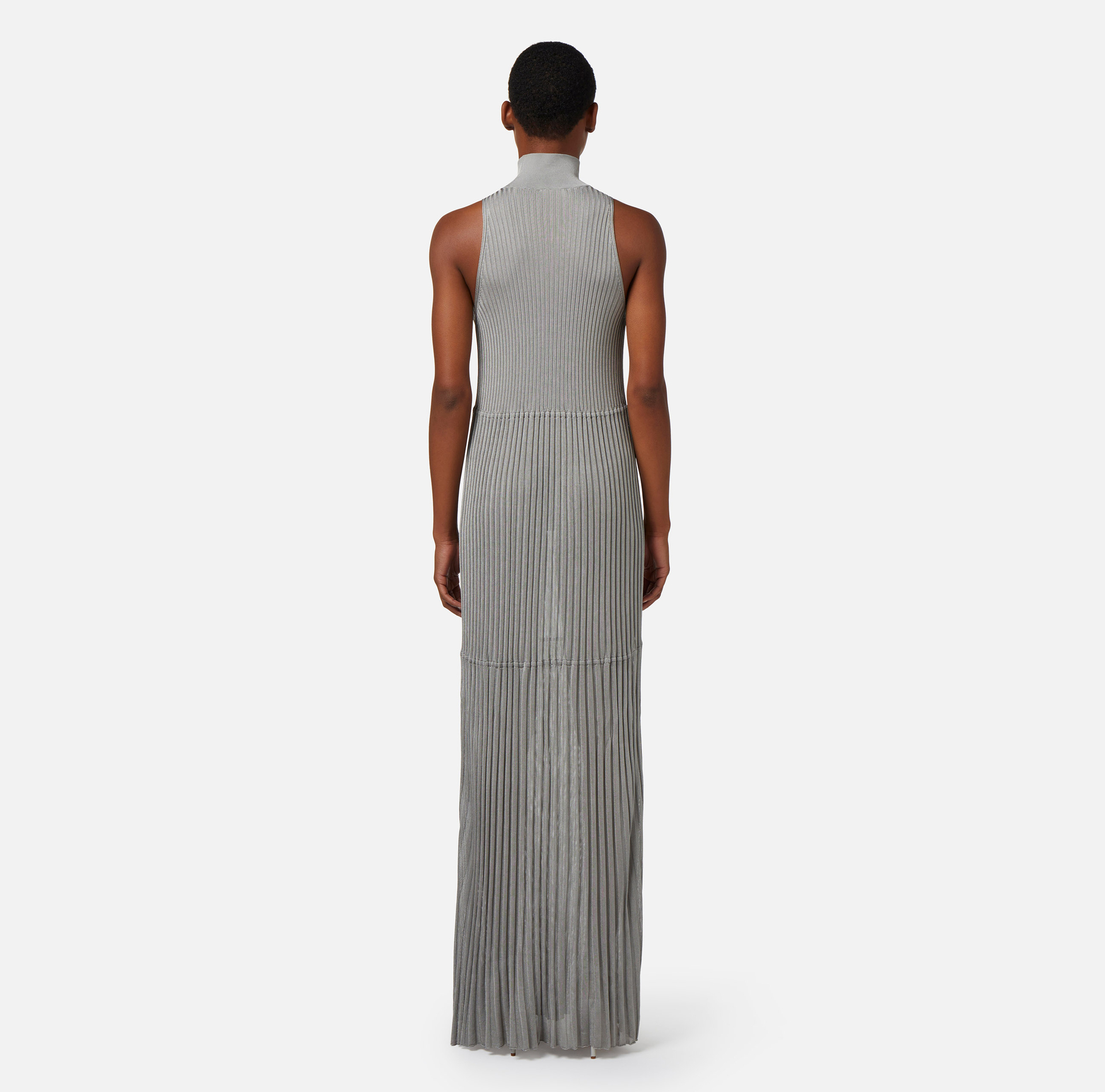 Shiny viscose ribbed long dress with halter neck - Elisabetta Franchi® Outlet