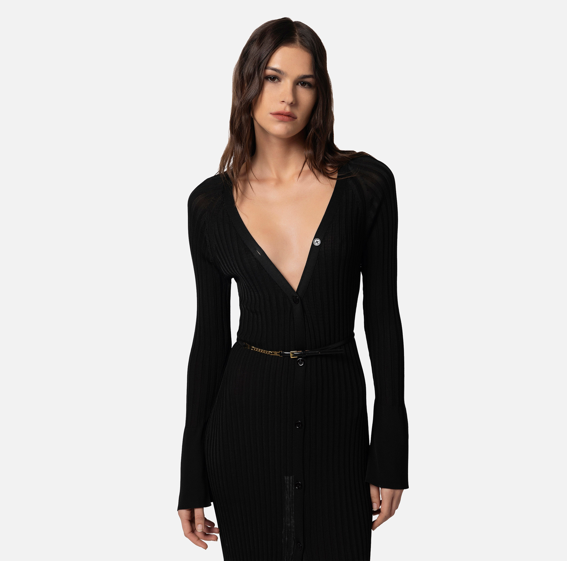 Shiny viscose ribbed midi dress - Elisabetta Franchi® Outlet
