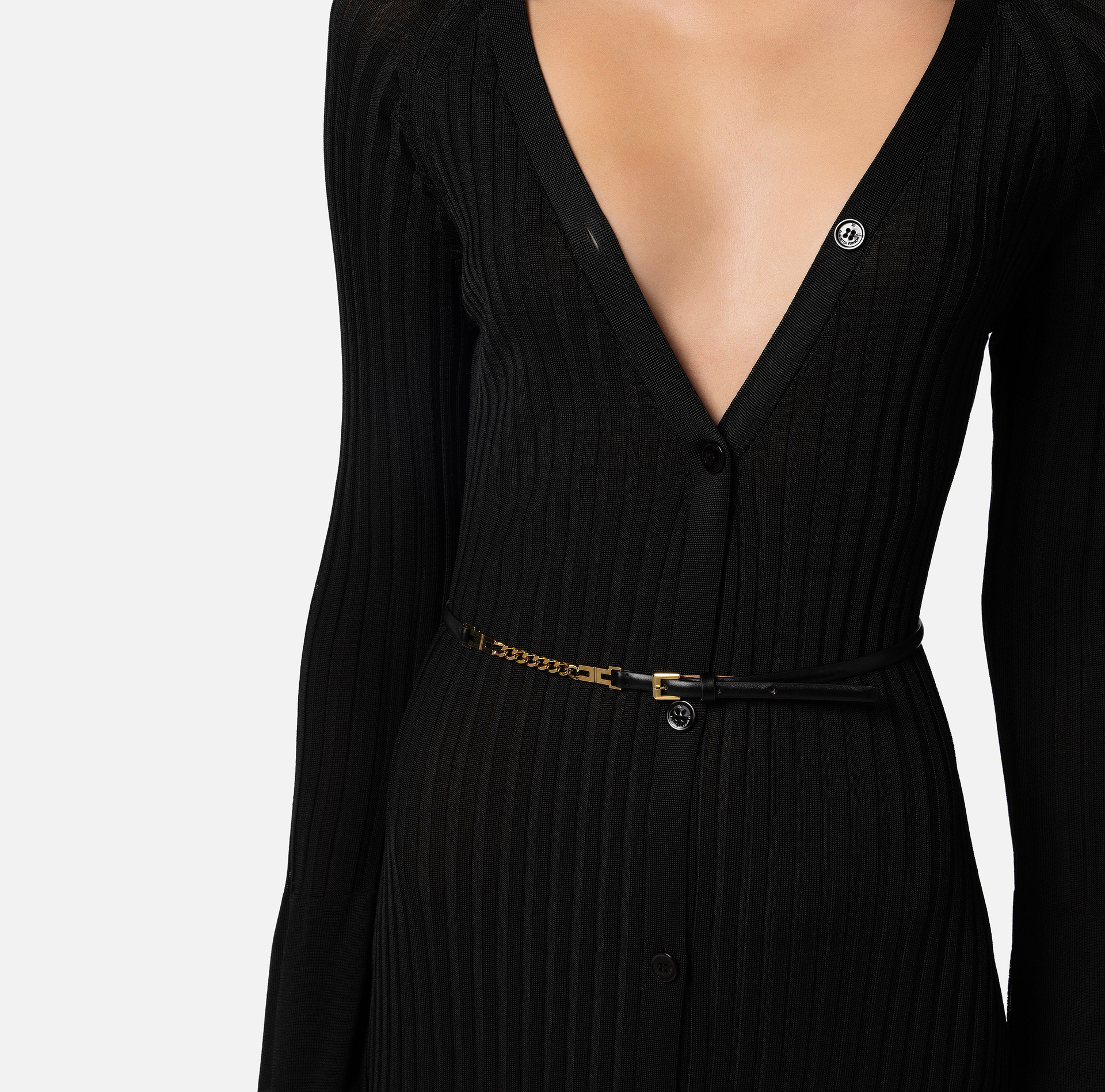 Shiny viscose ribbed midi dress - Elisabetta Franchi® Outlet