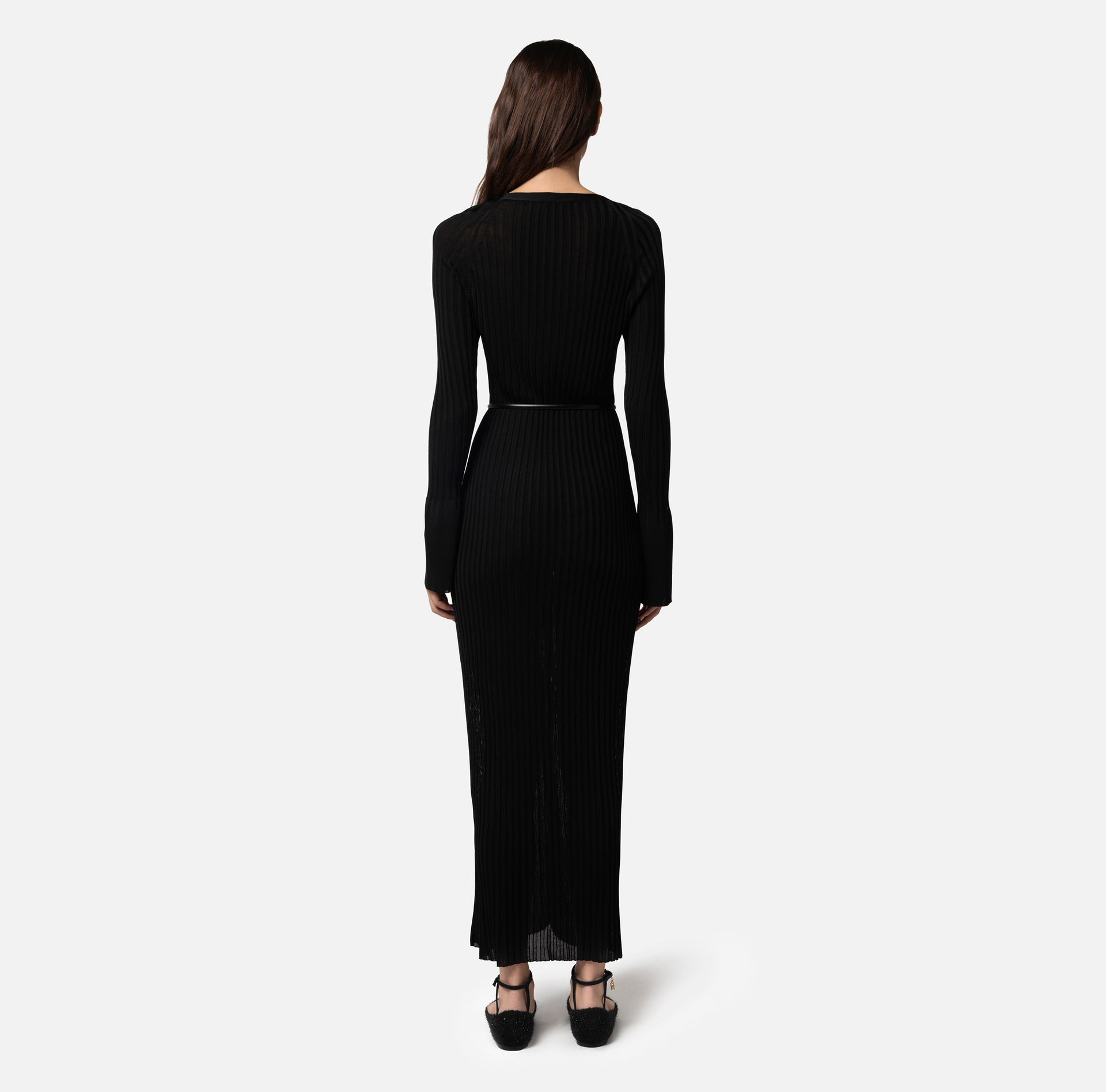 Shiny viscose ribbed midi dress - Elisabetta Franchi® Outlet