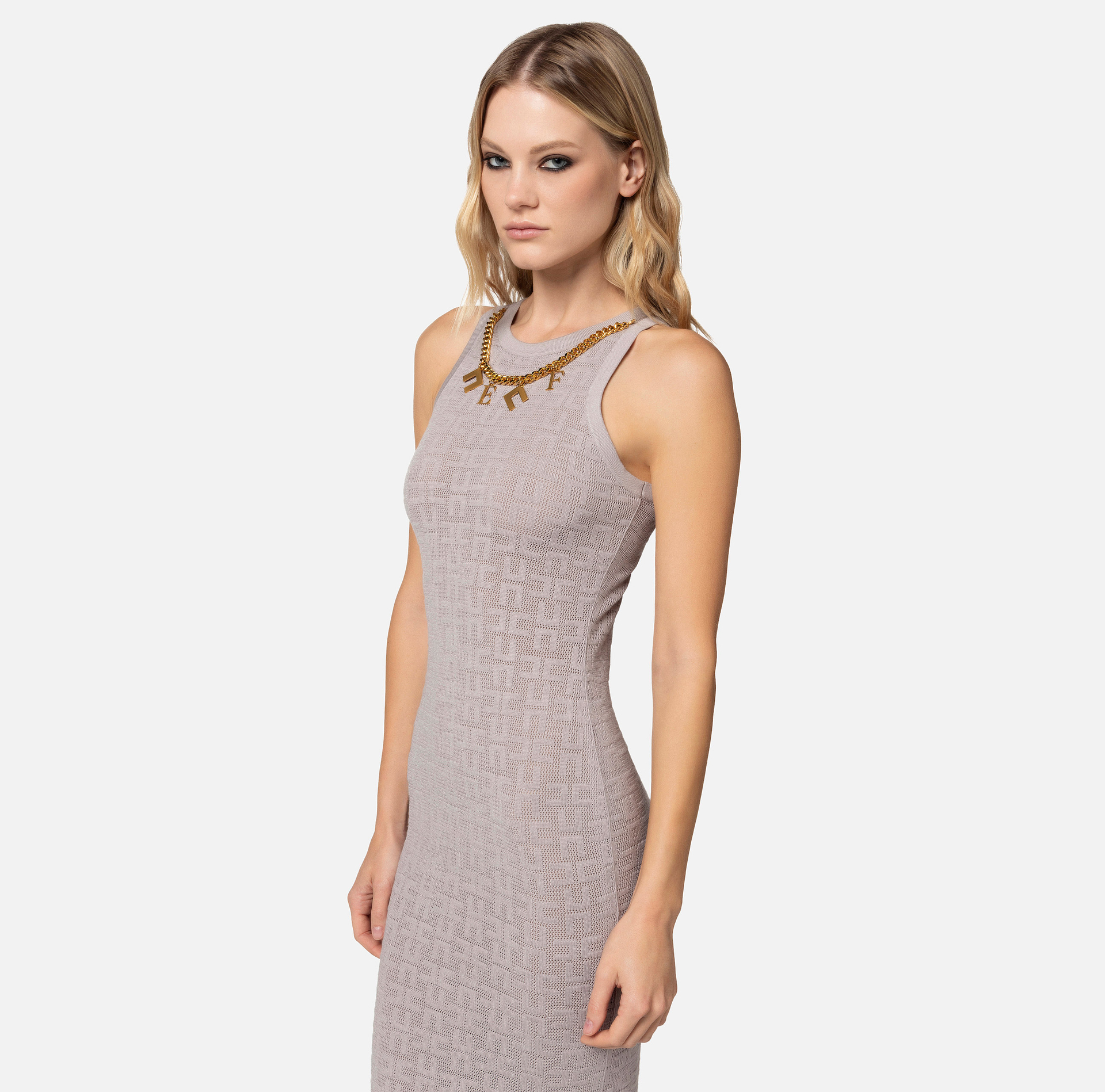 Openwork knit viscose long dress - Elisabetta Franchi® Outlet