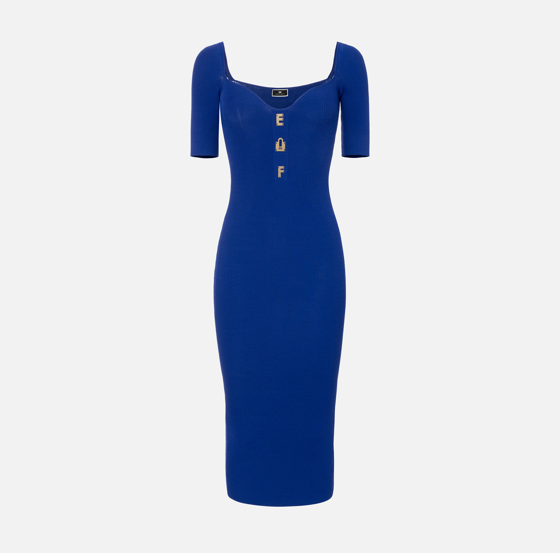 Midi dress in ribbed viscose fabric with lettering - Elisabetta Franchi® Outlet