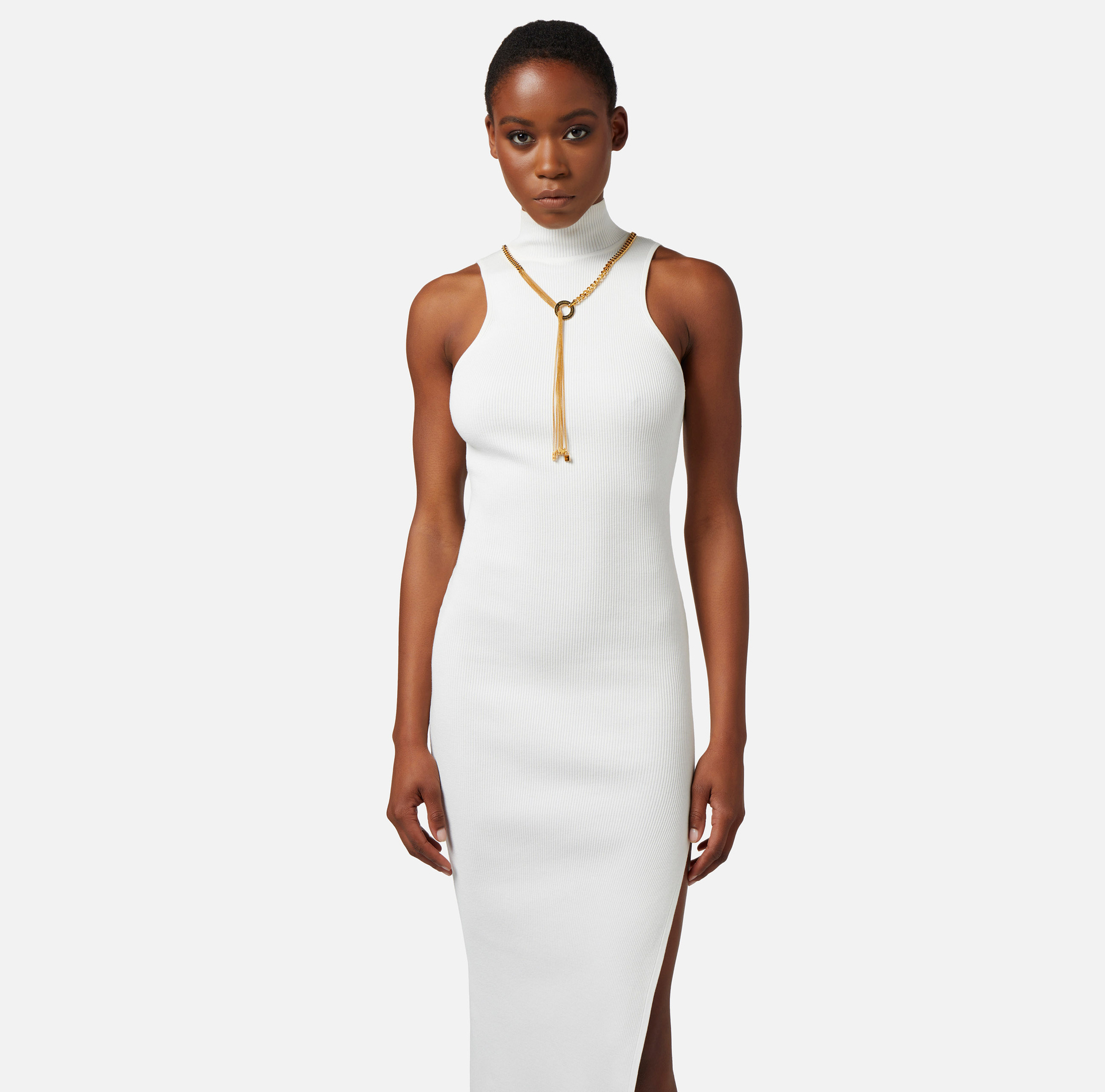 Midi dress in ribbed viscose fabric with back cut-out - Elisabetta Franchi® Outlet