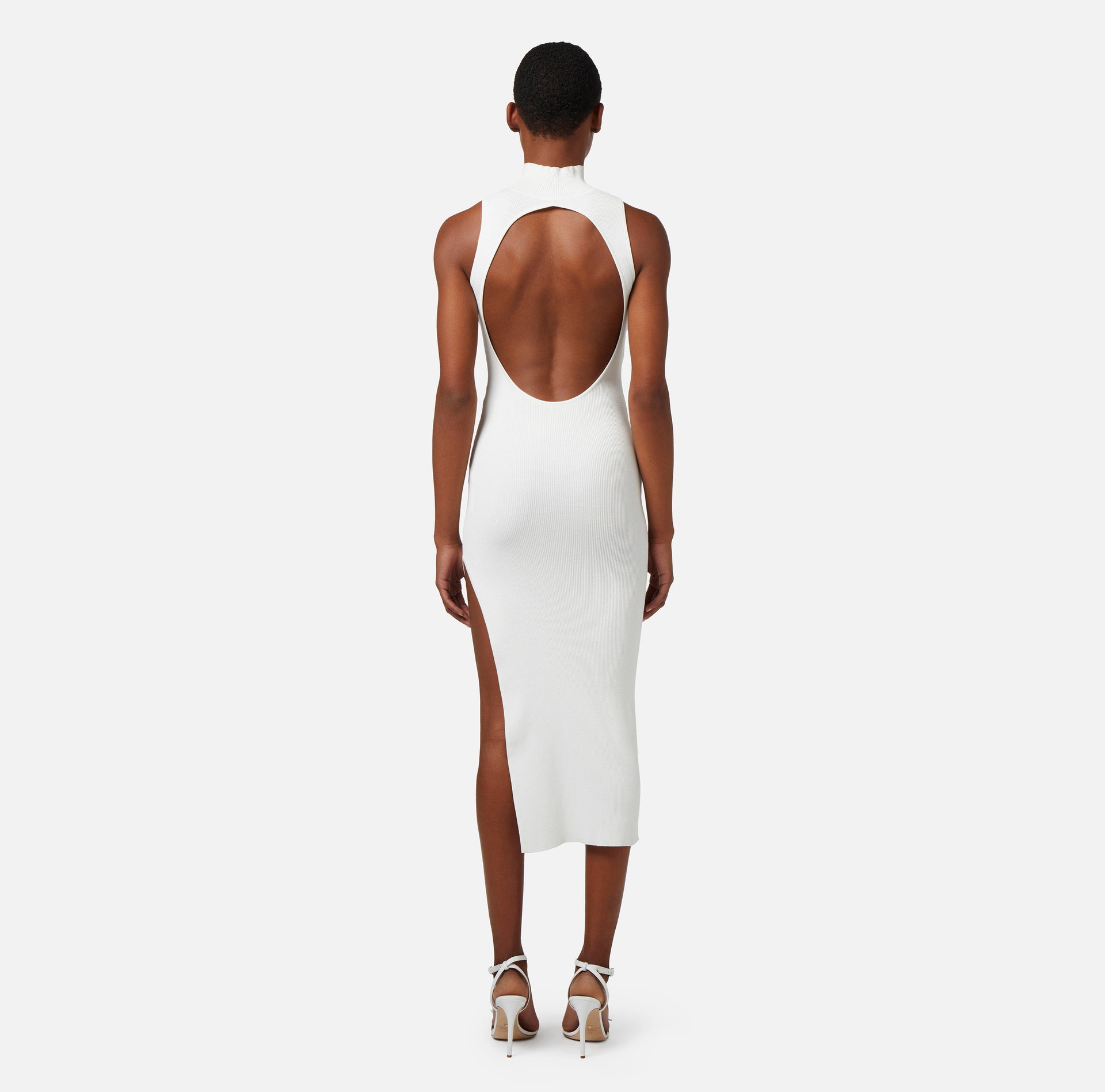 Midi dress in ribbed viscose fabric with back cut-out - Elisabetta Franchi® Outlet