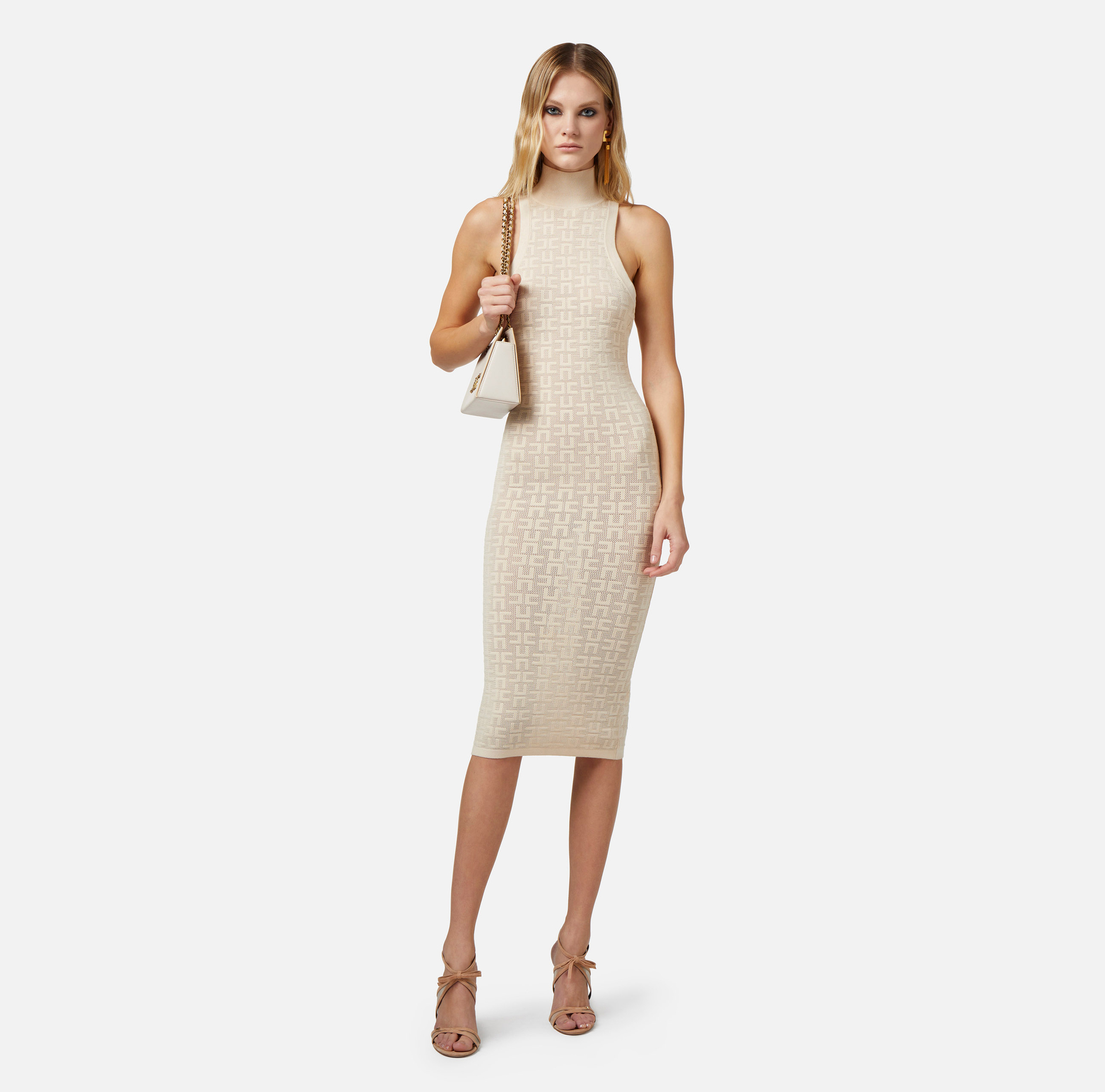 Openwork knit viscose midi dress - Elisabetta Franchi® Outlet