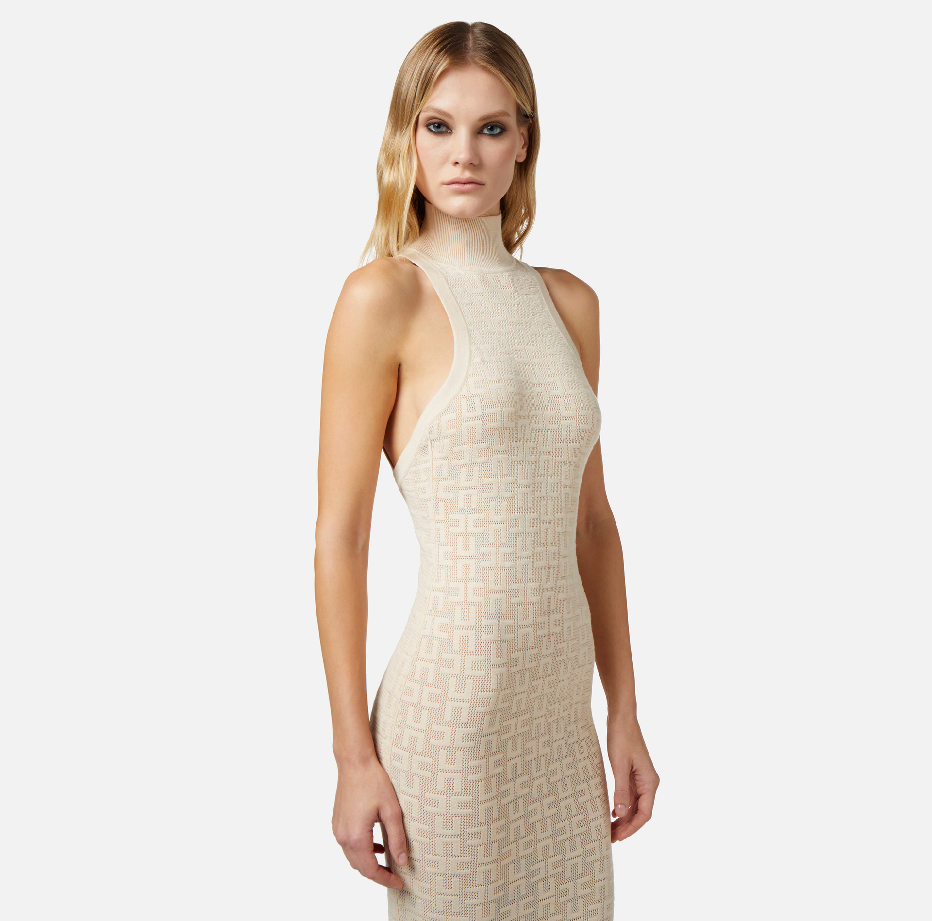 Openwork knit viscose midi dress - Elisabetta Franchi® Outlet