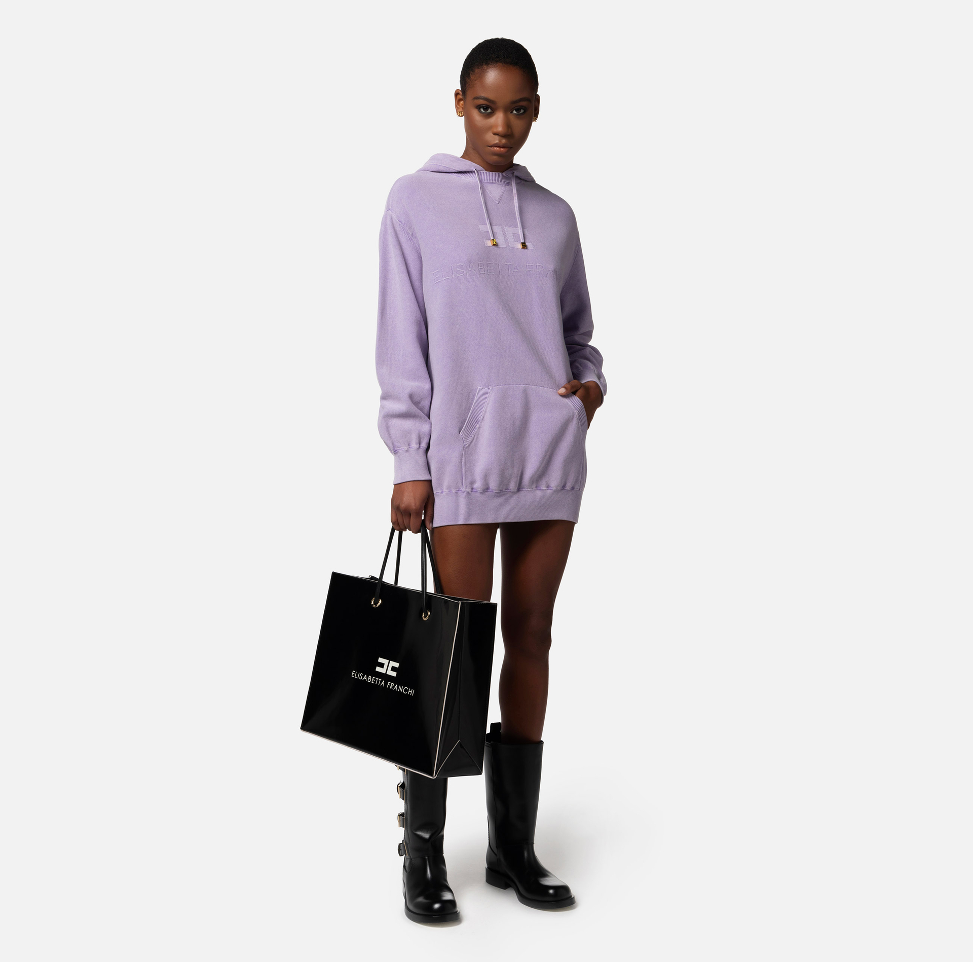 Cotton stone wash sweatshirt dress - Elisabetta Franchi® Outlet