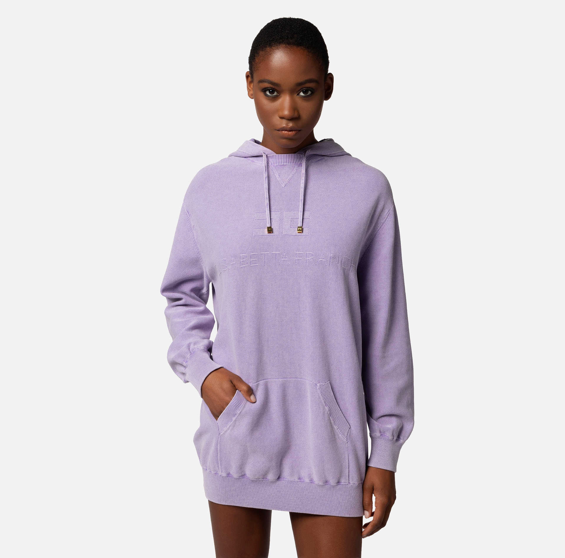 Cotton stone wash sweatshirt dress - Elisabetta Franchi® Outlet