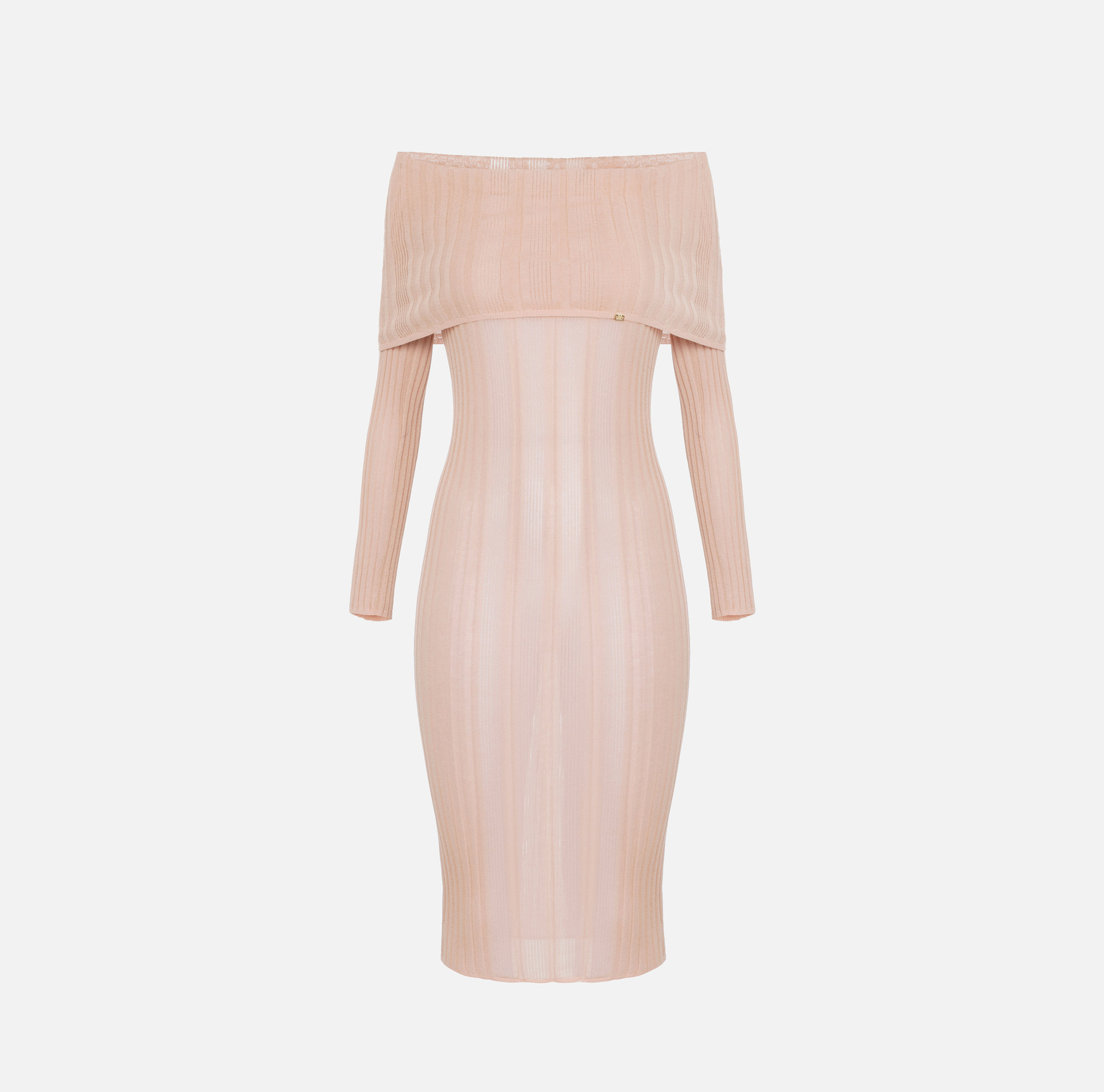Robe midi en viscose côtelée avec maxi col - Elisabetta Franchi® Outlet