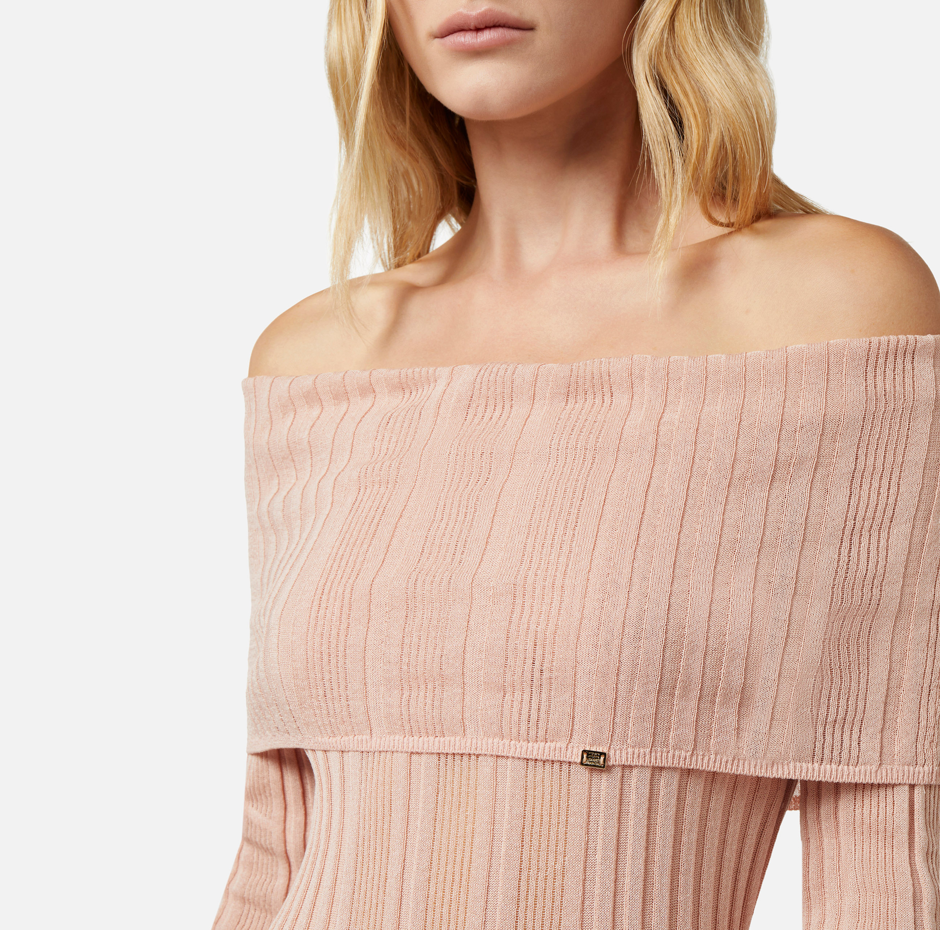 Robe midi en viscose côtelée avec maxi col - Elisabetta Franchi® Outlet
