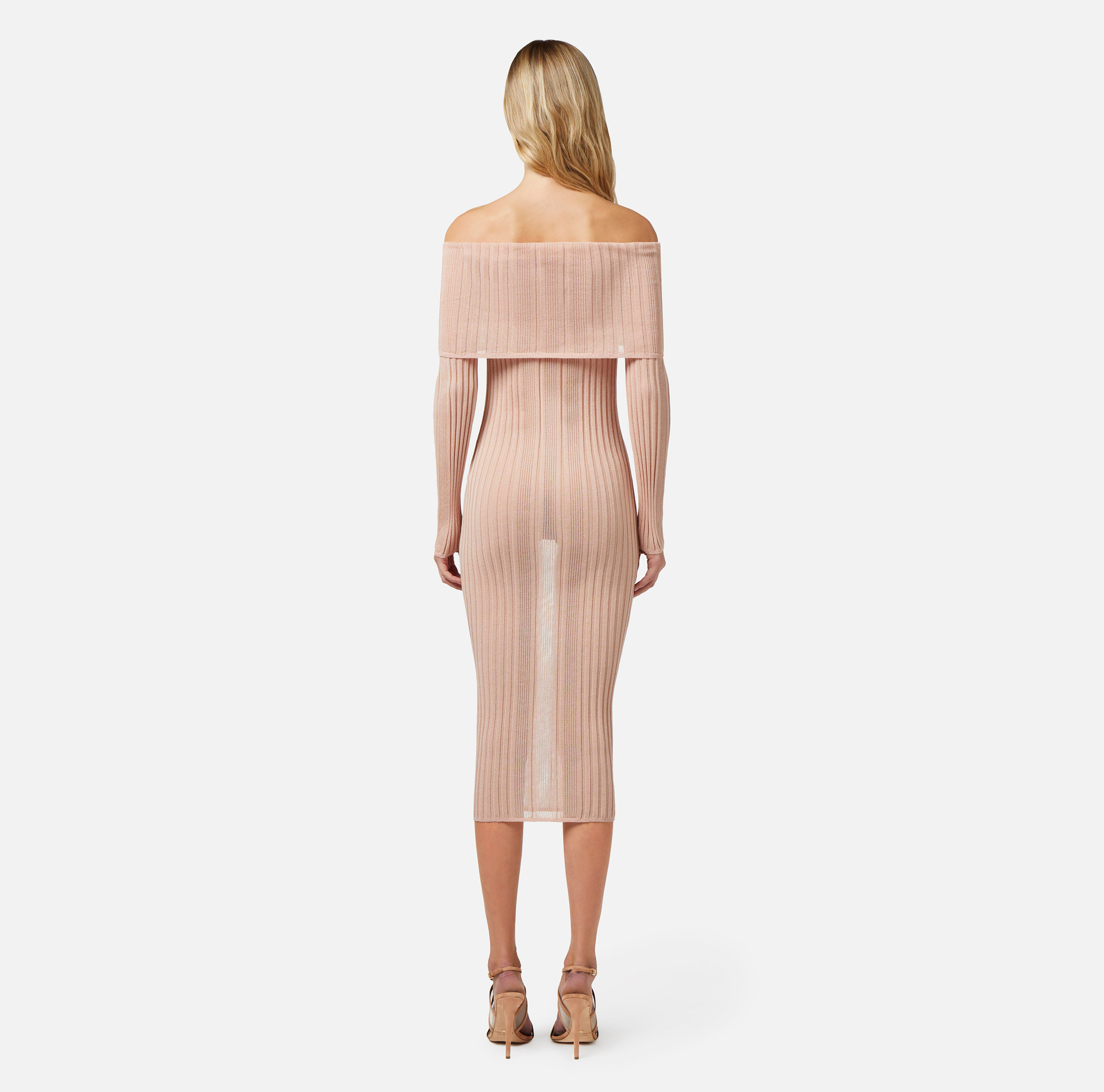 Robe midi en viscose côtelée avec maxi col - Elisabetta Franchi® Outlet