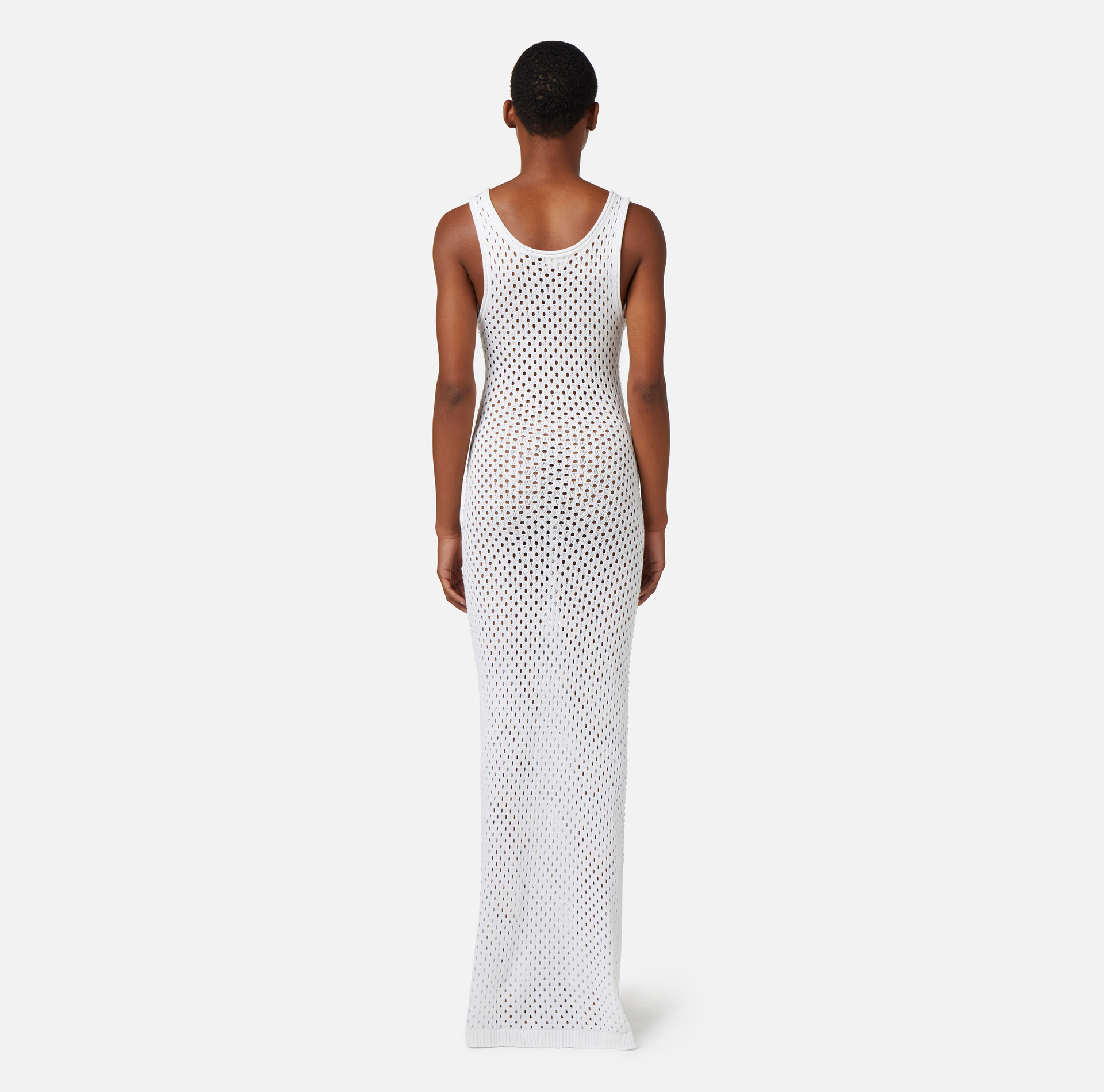 Long cotton dress in mesh stitch with rhinestones - Elisabetta Franchi® Outlet
