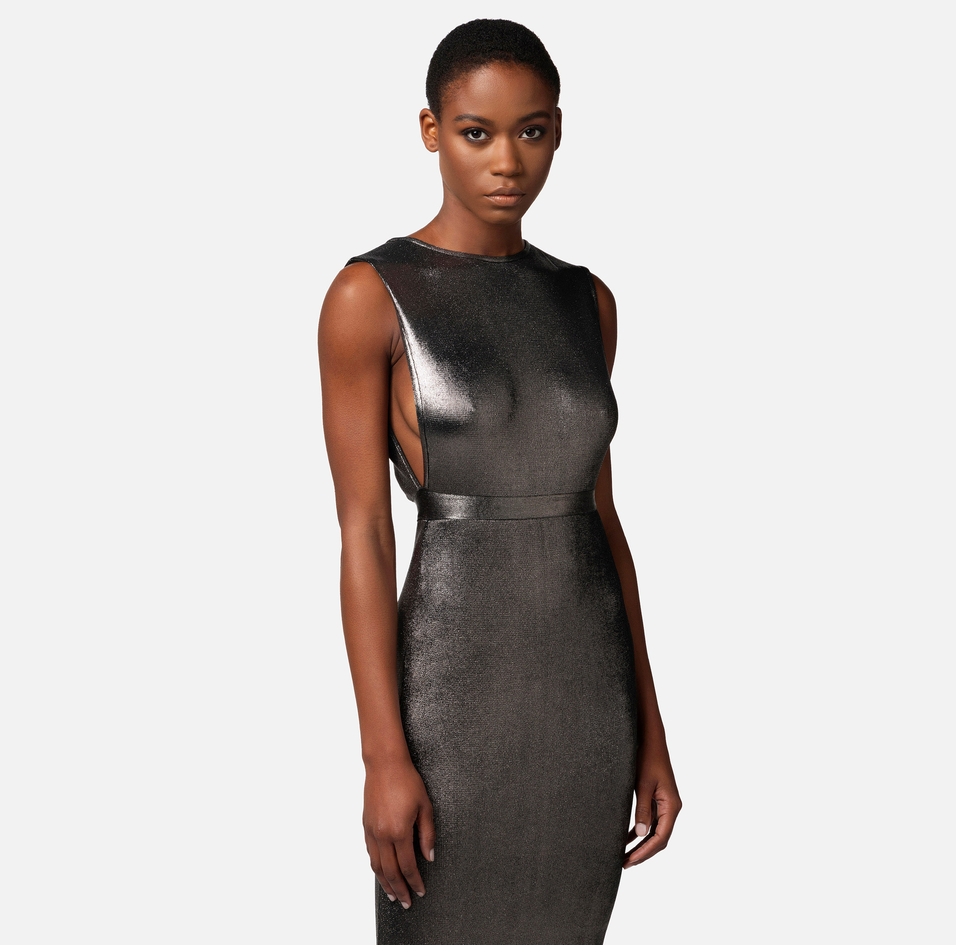 Red carpet dress in laminated viscose fabric with necklace - Elisabetta Franchi® Outlet