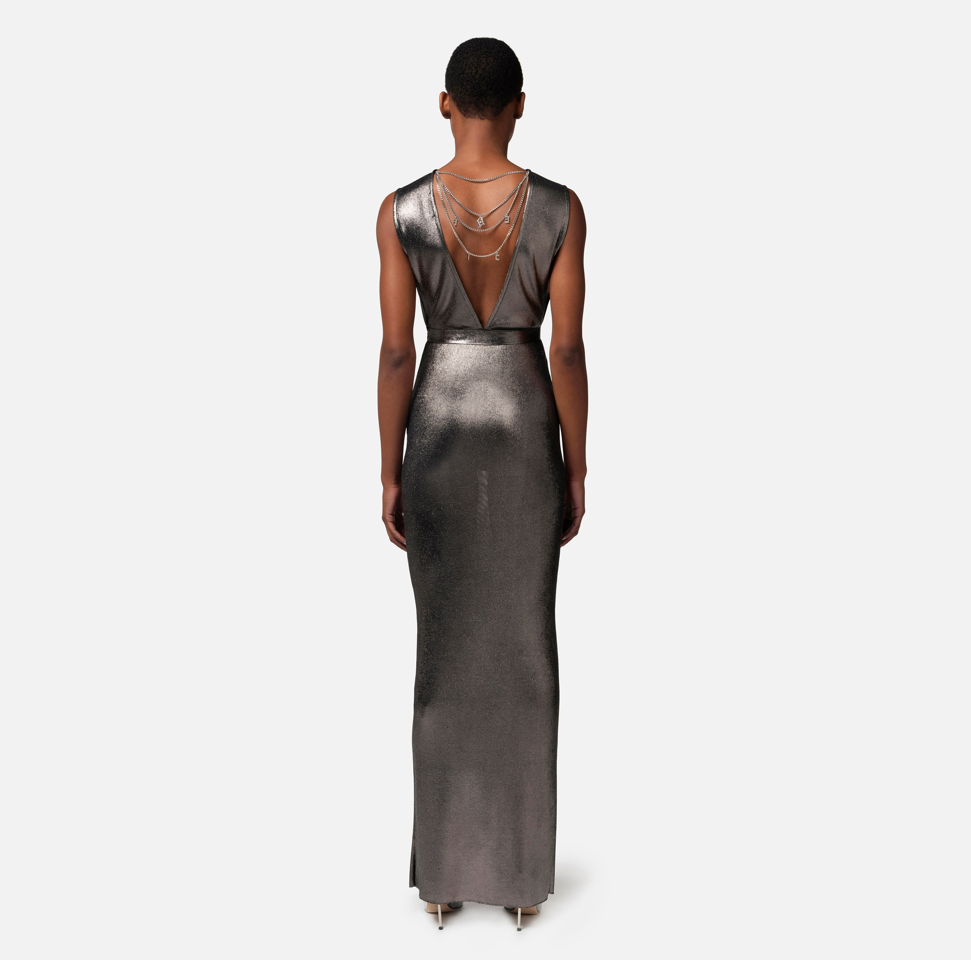 Red carpet dress in laminated viscose fabric with necklace - Elisabetta Franchi® Outlet