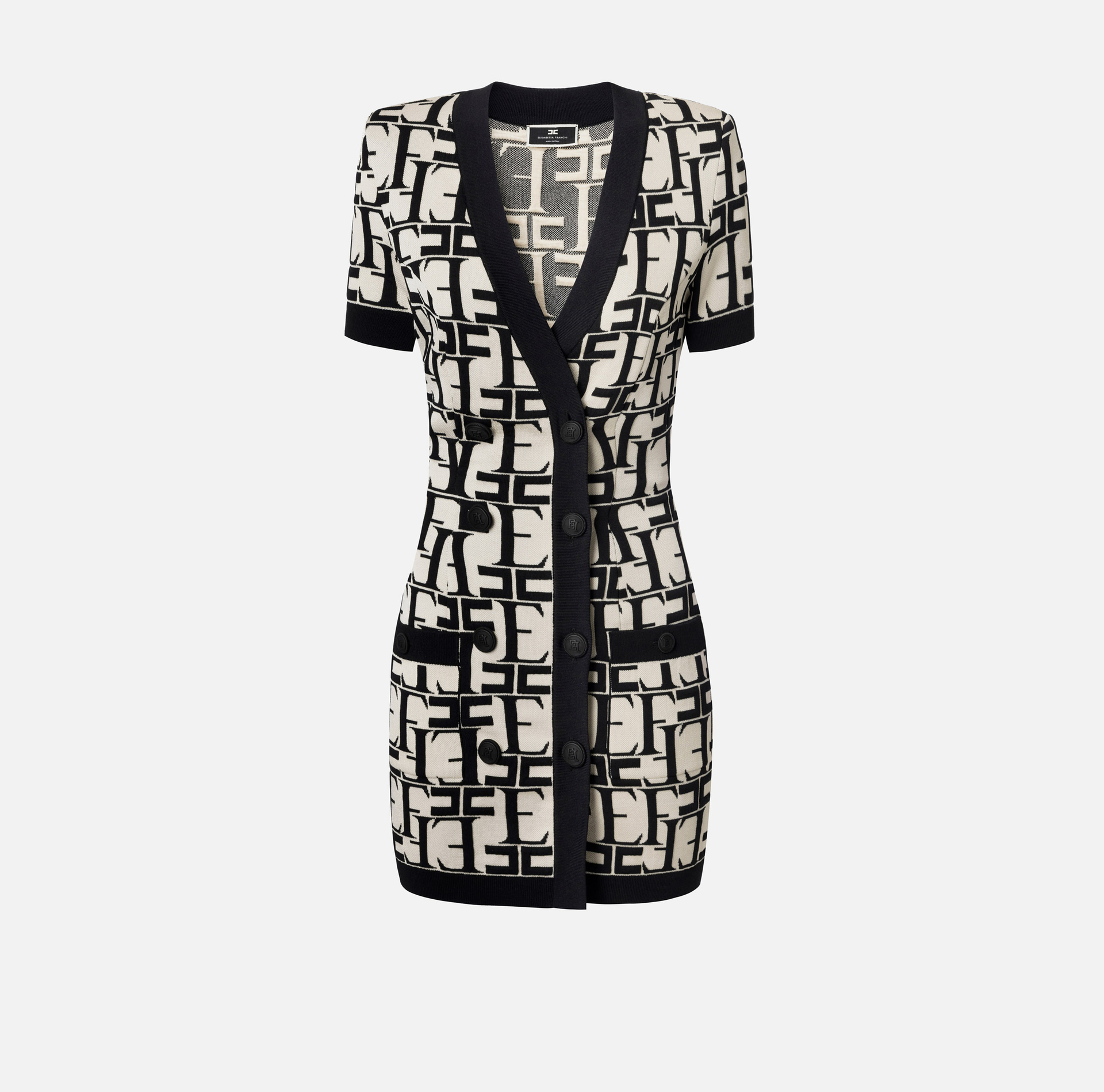 Double-breasted mini-dress in viscose with lettering - Elisabetta Franchi® Outlet