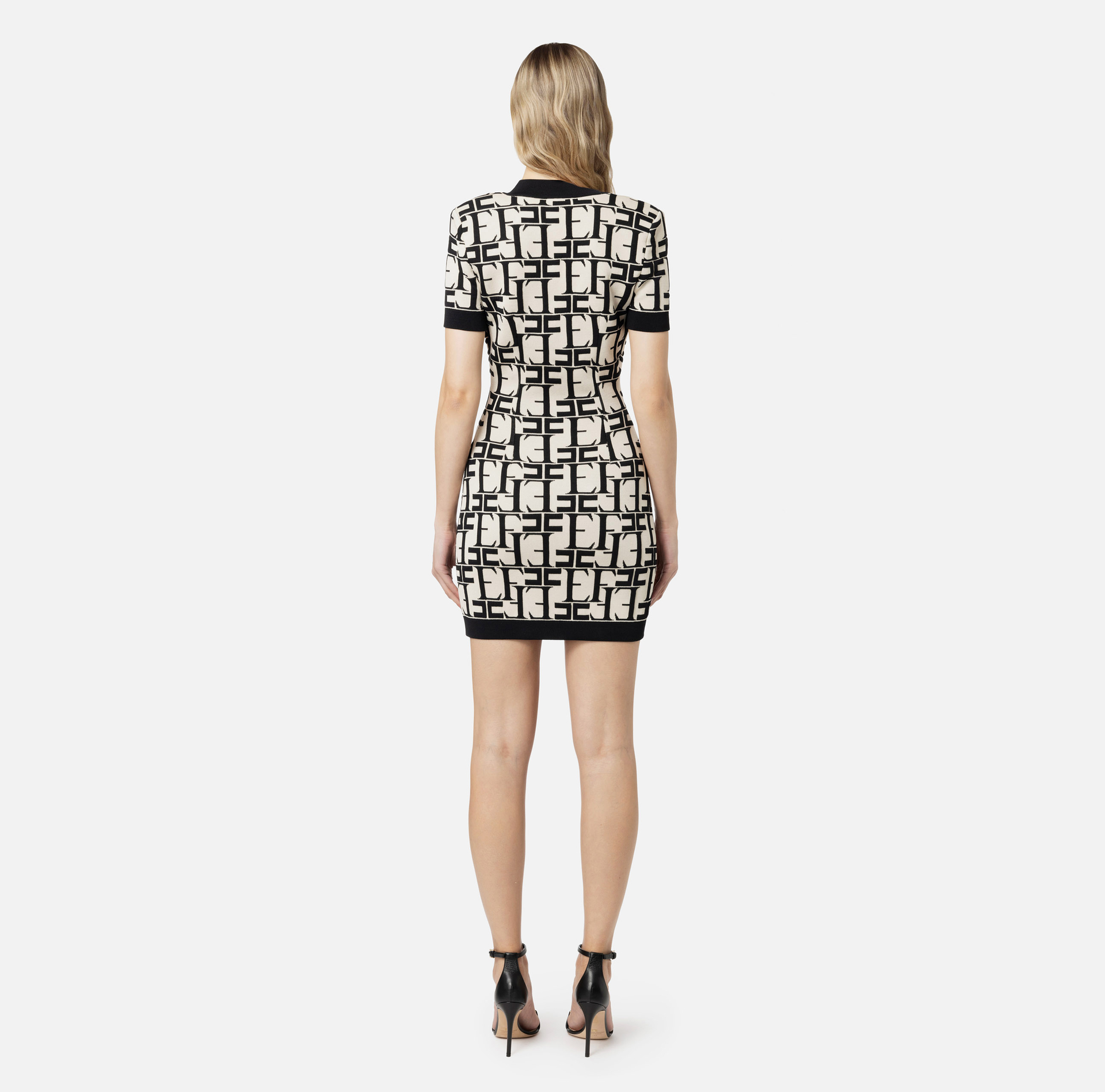 Double-breasted mini-dress in viscose with lettering - Elisabetta Franchi® Outlet