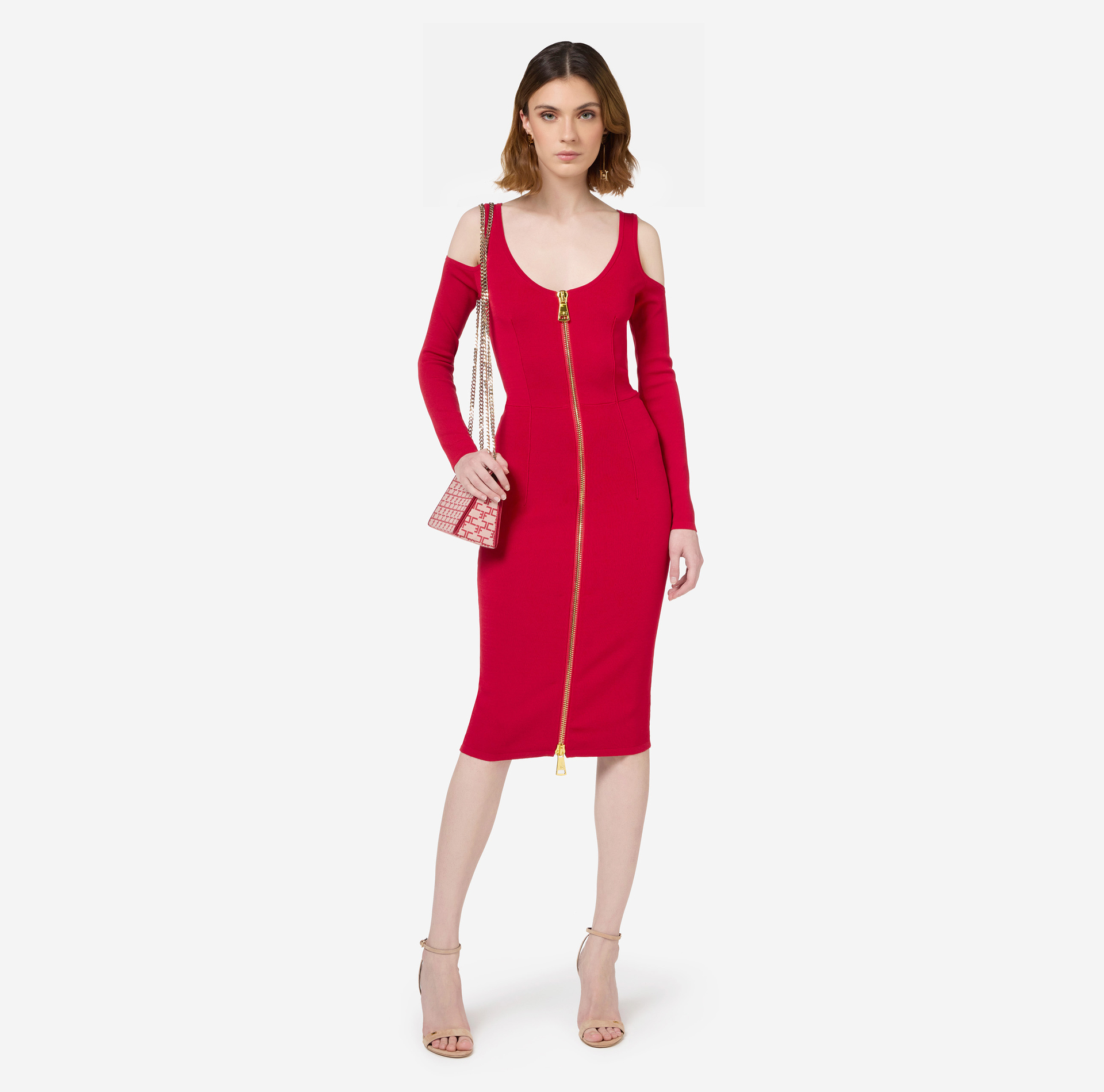 Viscose midi dress with zip | Elisabetta Franchi® Outlet