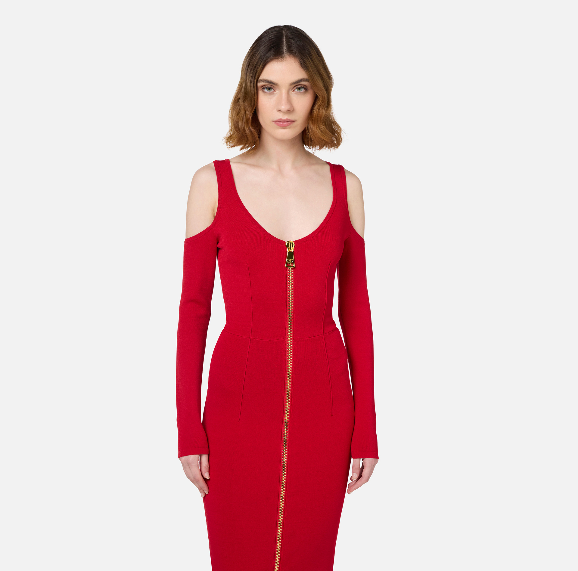 Viscose midi dress with zip | Elisabetta Franchi® Outlet