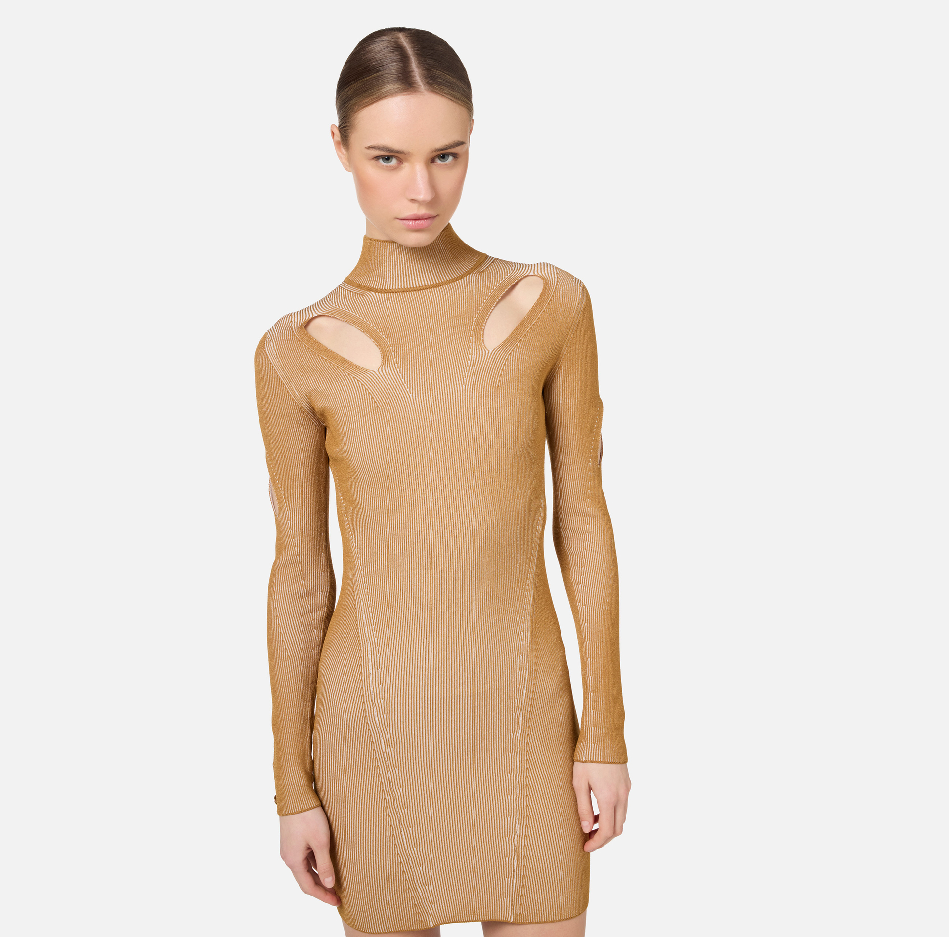 Miniabito in viscosa a costine con cut-out | Elisabetta Franchi® Outlet