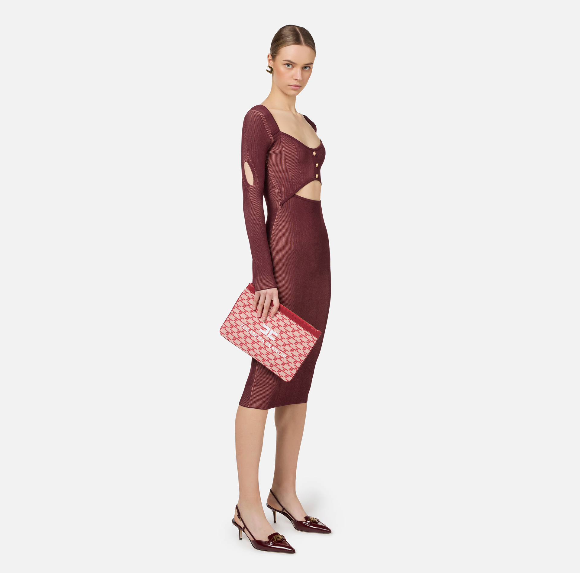 Midi dress in ribbed viscose fabric with cut-out | Elisabetta Franchi® Outlet