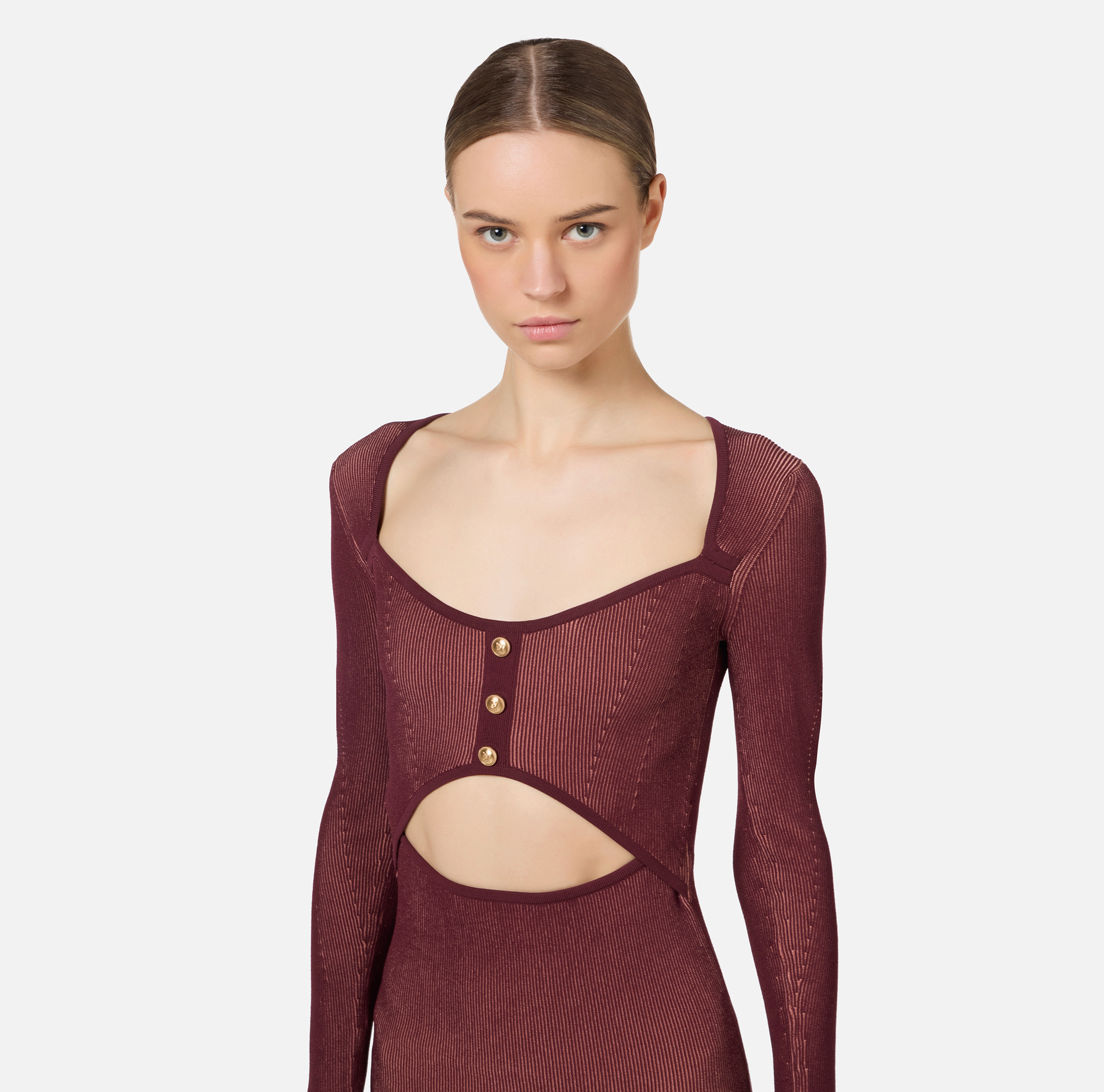 Midi dress in ribbed viscose fabric with cut-out | Elisabetta Franchi® Outlet