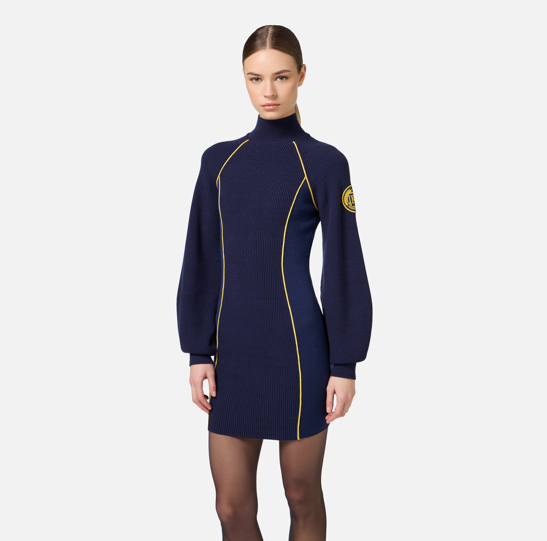 Viscose mini-dress with logo patch | Elisabetta Franchi® Outlet