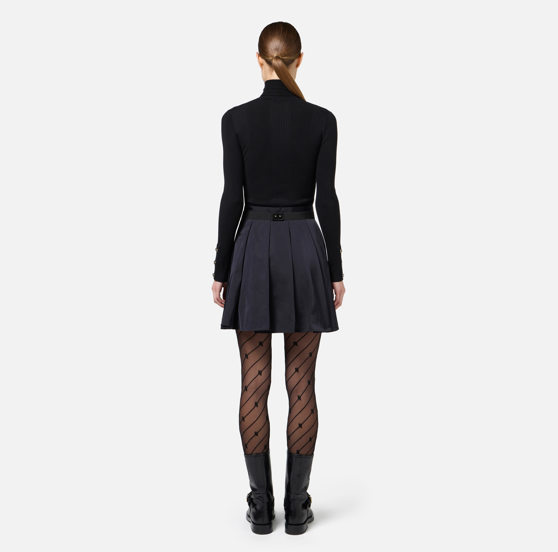 Mini-dress in narrow-ribbed viscose and silk fabric with logo embroidery | Elisabetta Franchi® Outlet