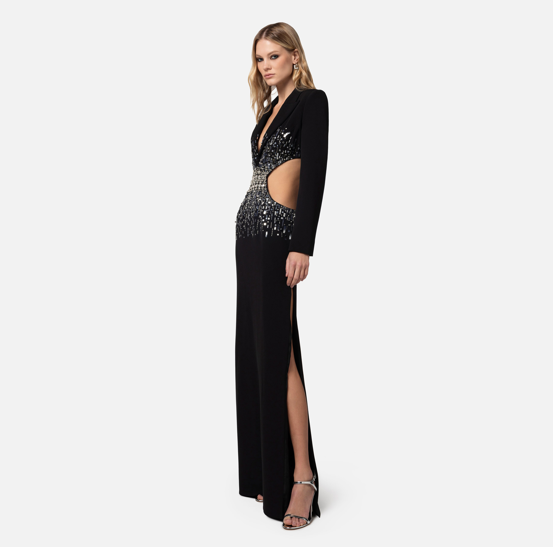 Red carper dress in crêpe fabric with cut-out and embroidery - Elisabetta Franchi® Outlet