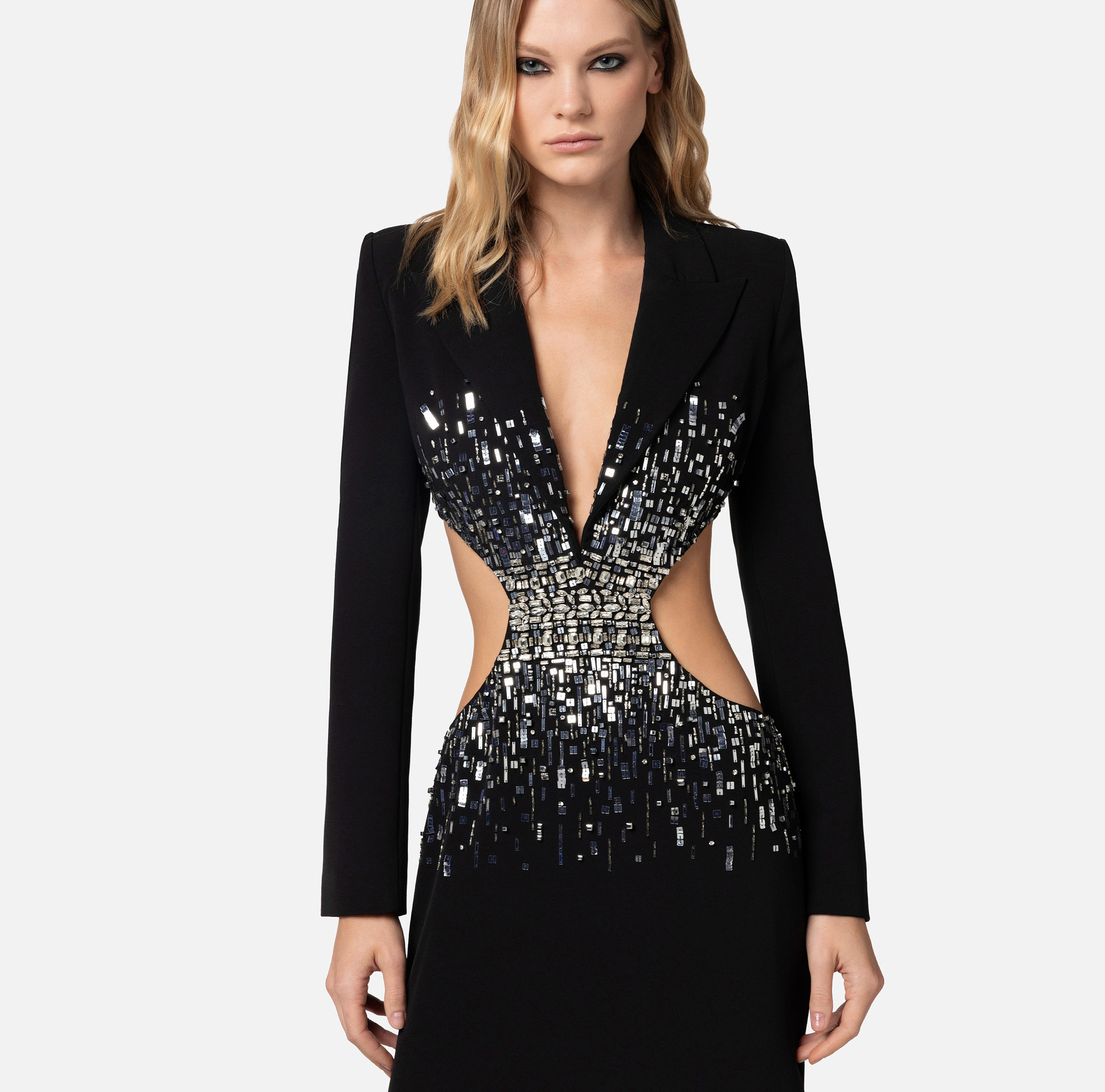 Red carper dress in crêpe fabric with cut-out and embroidery - Elisabetta Franchi® Outlet