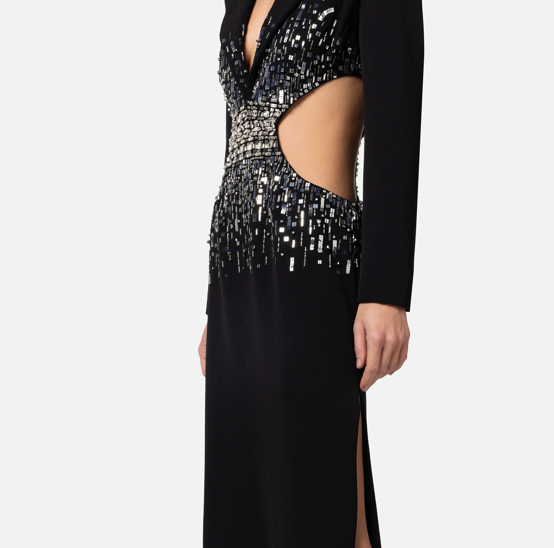Red carper dress in crêpe fabric with cut-out and embroidery - Elisabetta Franchi® Outlet