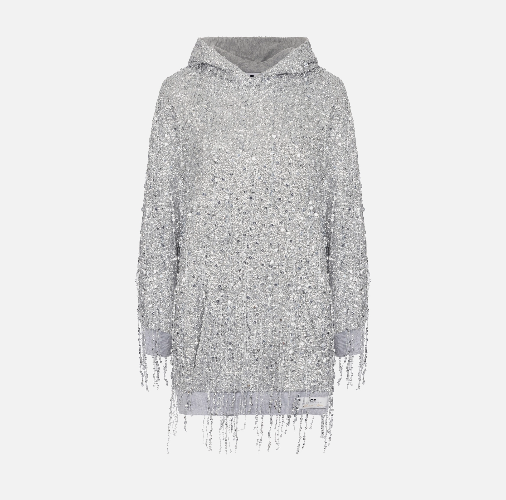 Fleece mini-dress with hood and sequin fringes | Elisabetta Franchi® Outlet