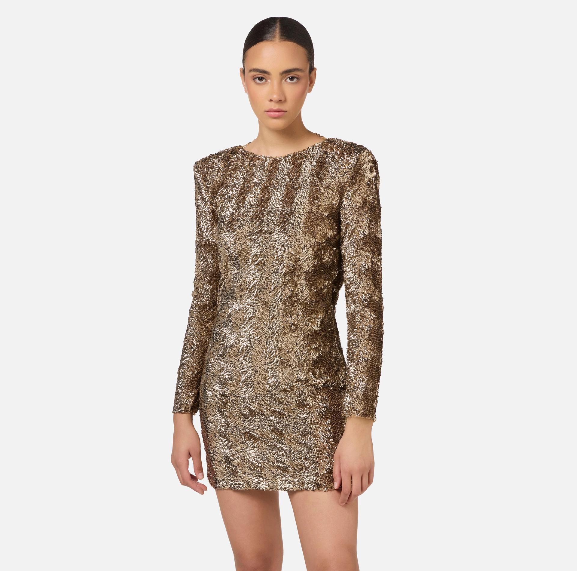 Sequin-embroidered tulle boxy mini-dress | Elisabetta Franchi® Outlet