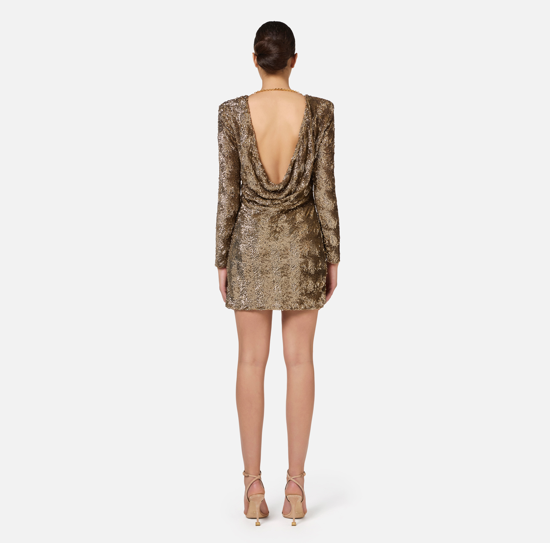 Sequin-embroidered tulle boxy mini-dress | Elisabetta Franchi® Outlet