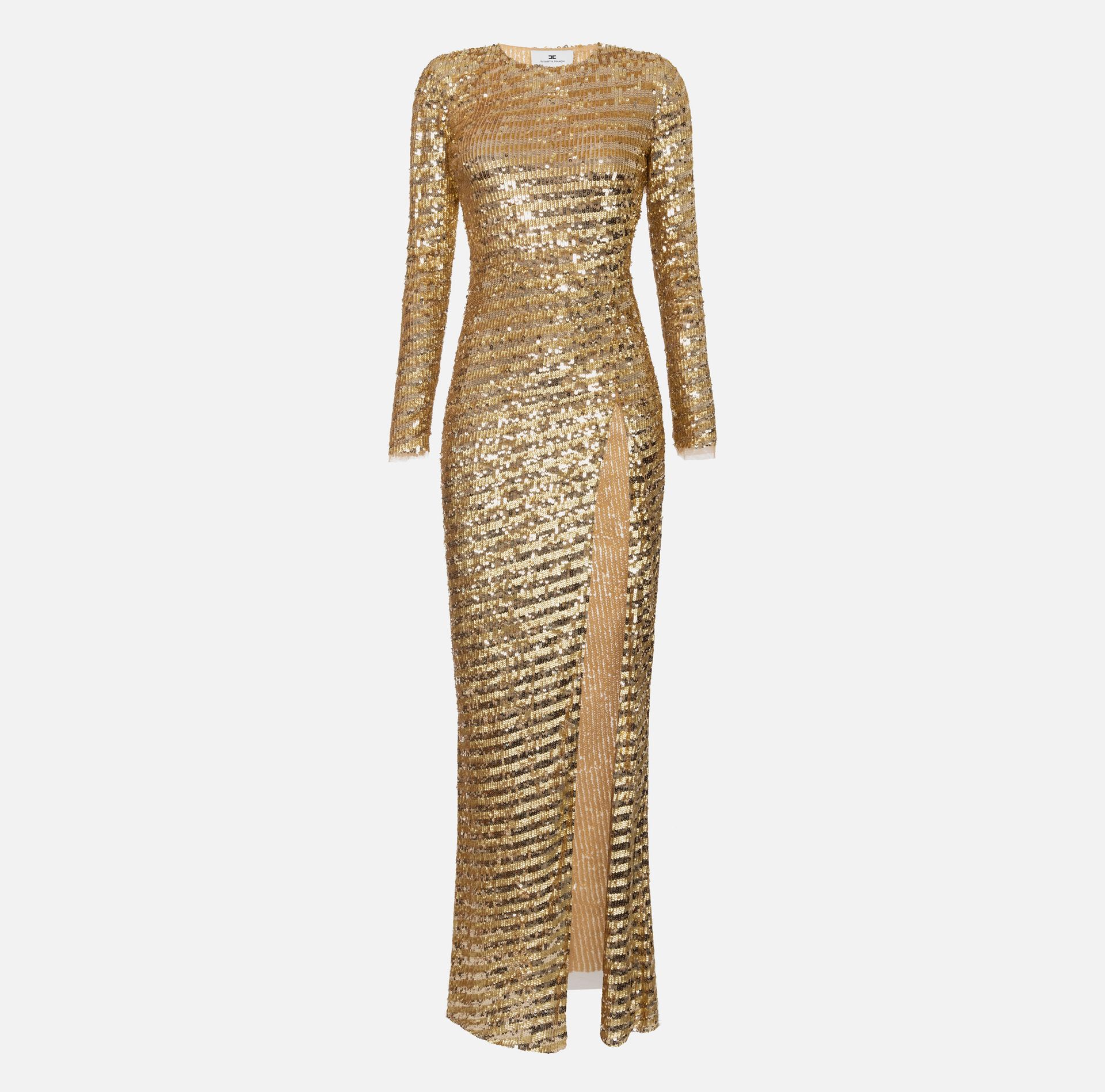 Sequin-embroidered tulle red carpet dress with cut-out | Elisabetta Franchi® Outlet