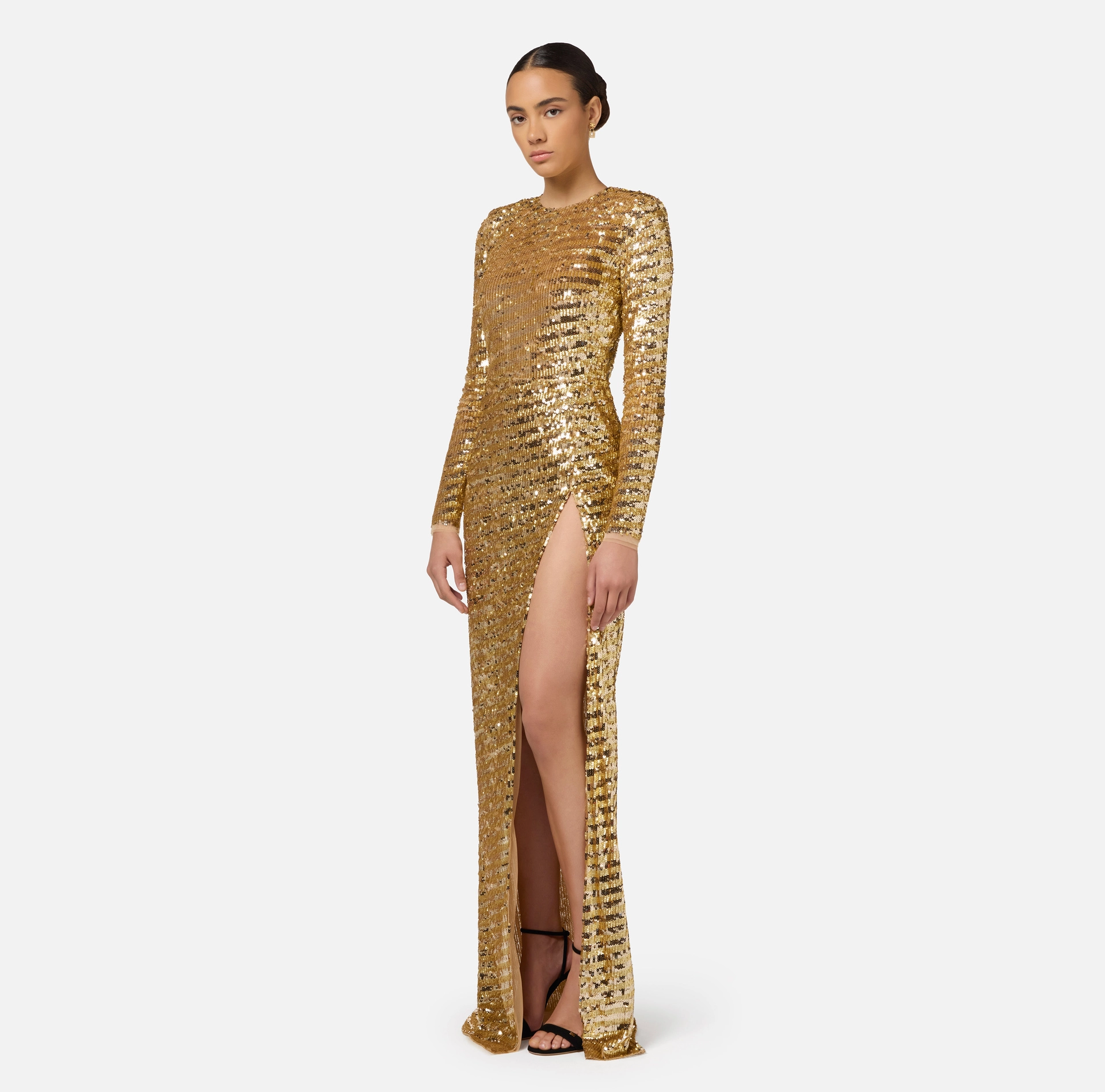 Sequin-embroidered tulle red carpet dress with cut-out | Elisabetta Franchi® Outlet