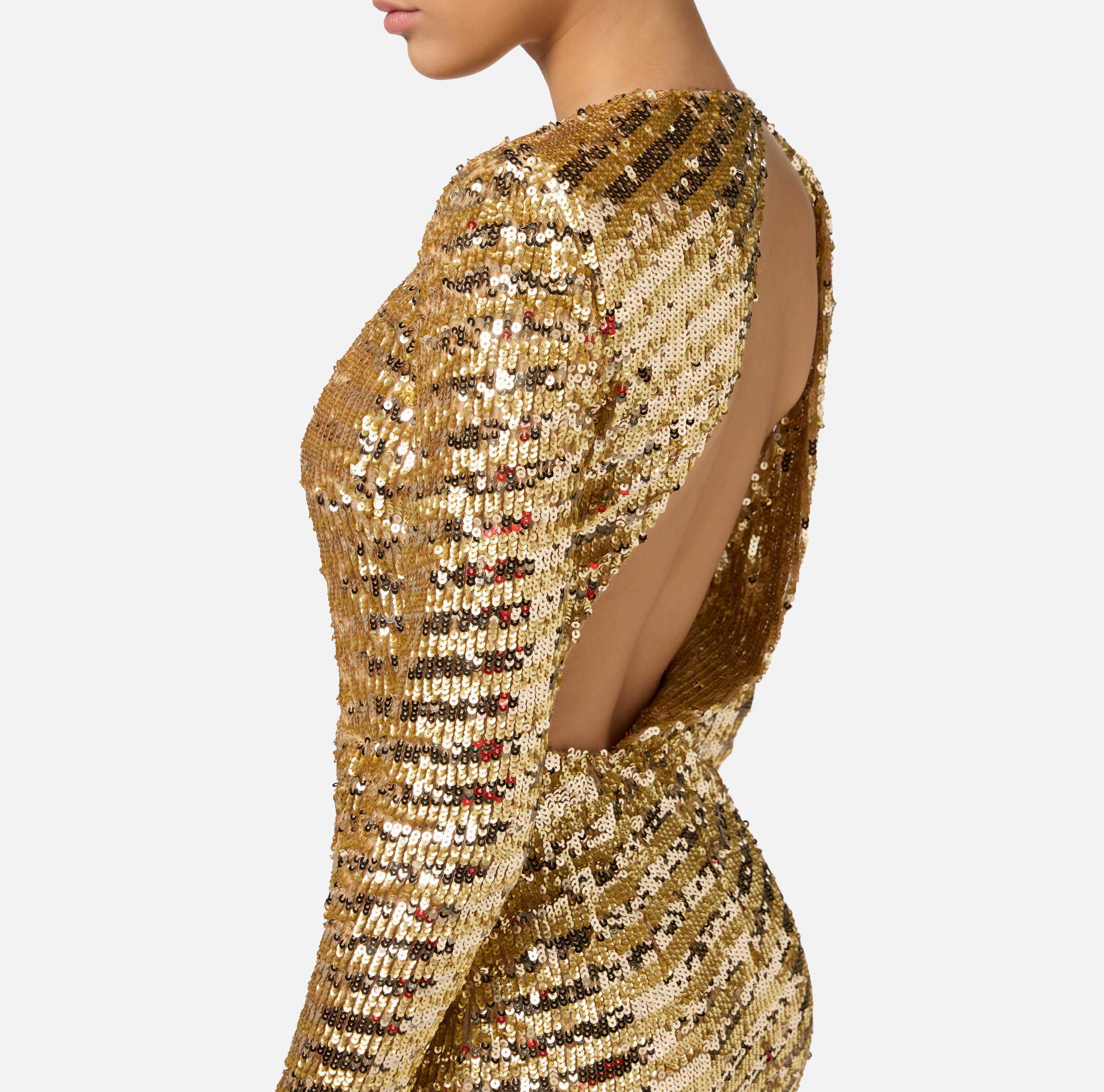 Sequin-embroidered tulle red carpet dress with cut-out | Elisabetta Franchi® Outlet