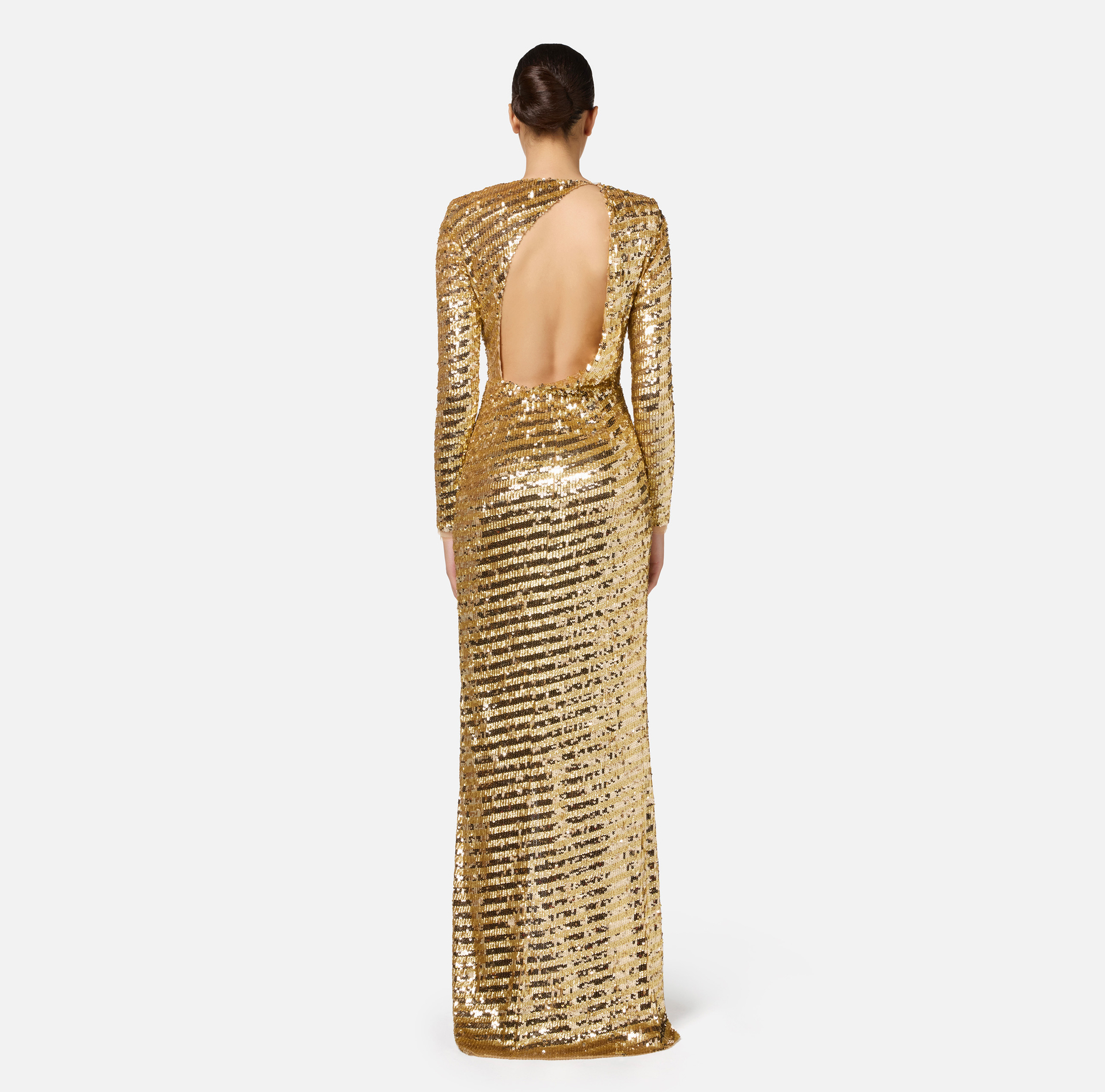 Sequin-embroidered tulle red carpet dress with cut-out | Elisabetta Franchi® Outlet