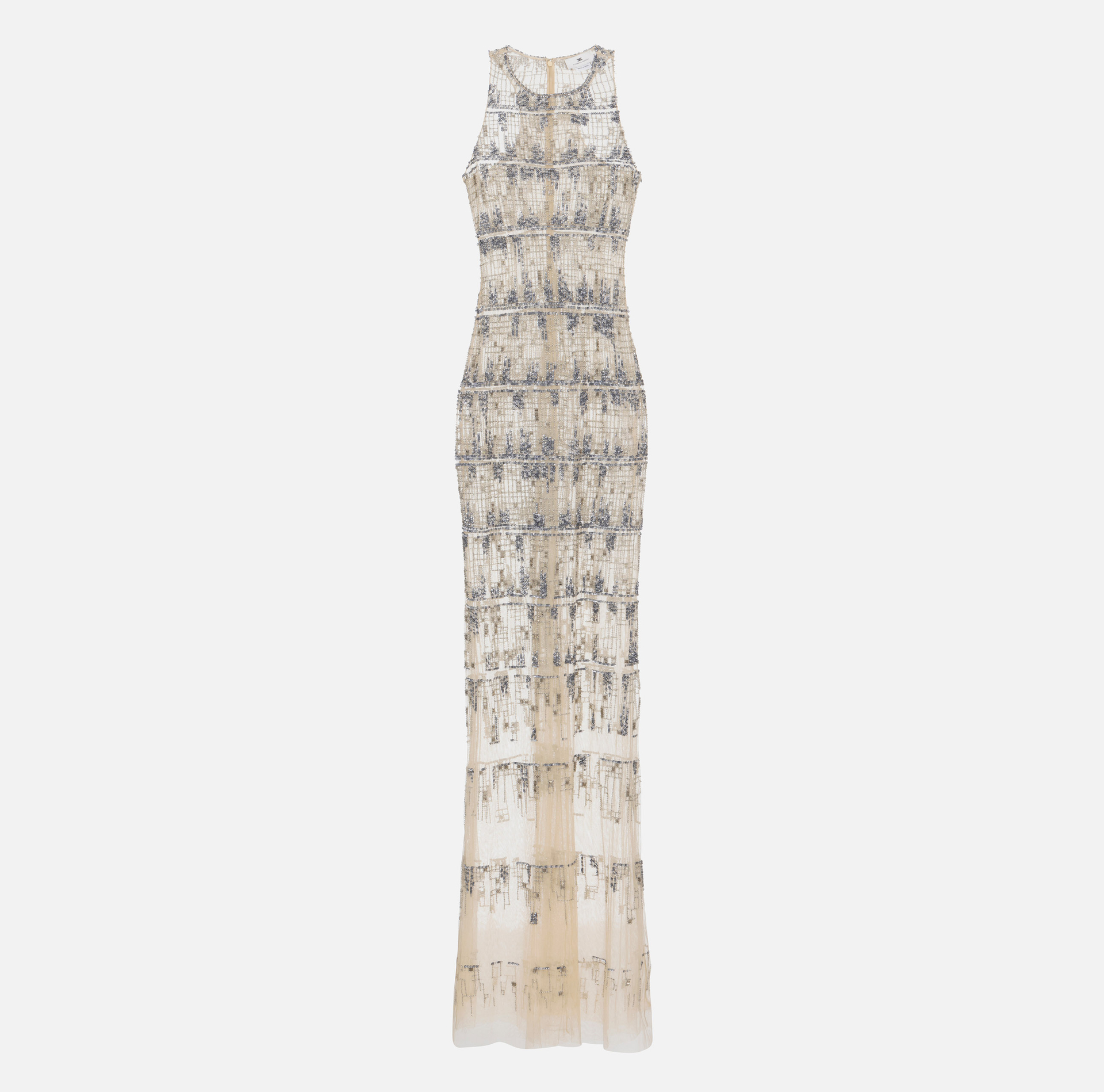 Tulle red carpet dress embroidered with pixel pattern sequins | Elisabetta Franchi® Outlet