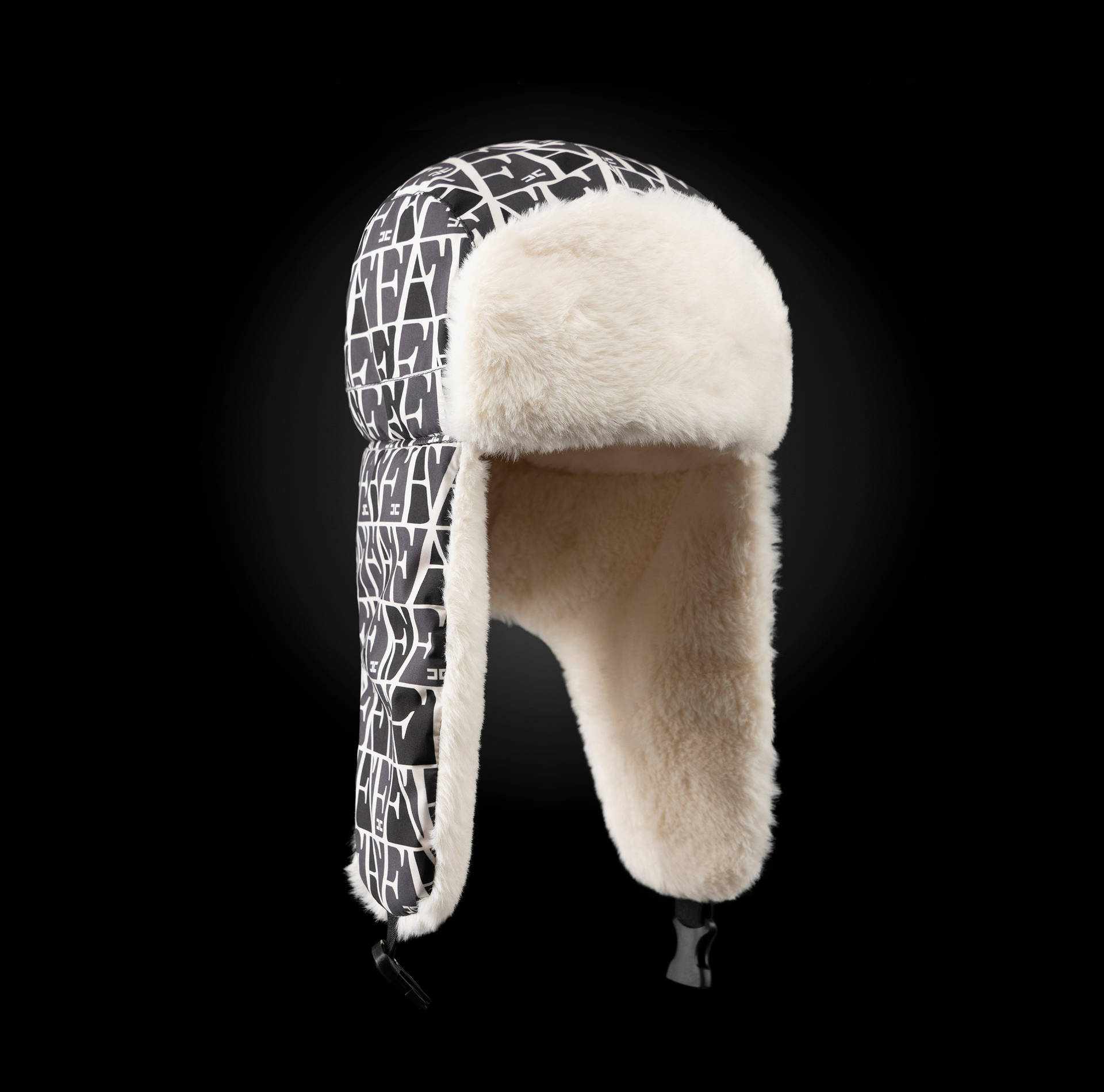 Chapka en nylon et shearling avec imprimé lettrage | Elisabetta Franchi® Outlet