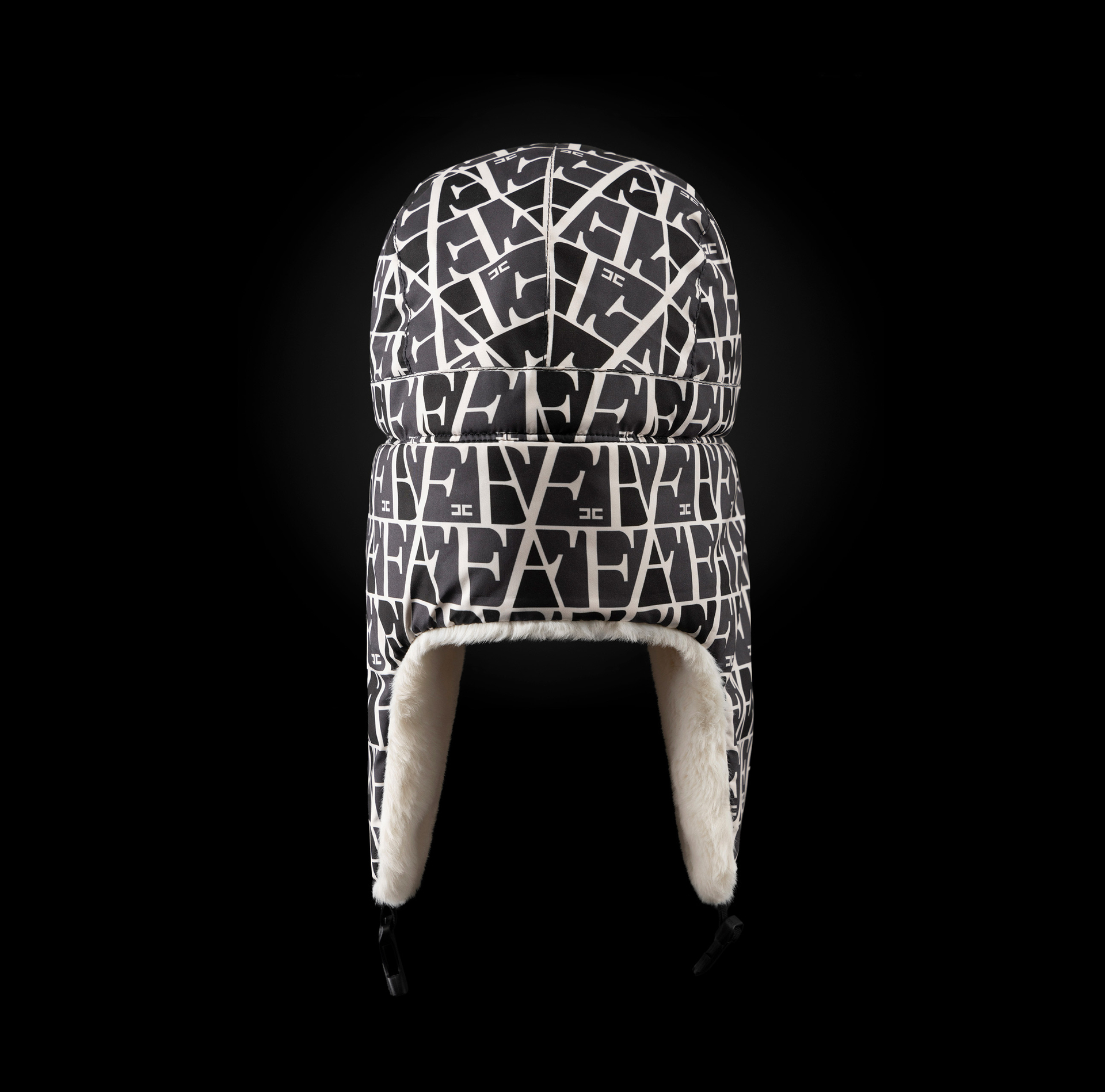 Chapka en nylon et shearling avec imprimé lettrage | Elisabetta Franchi® Outlet