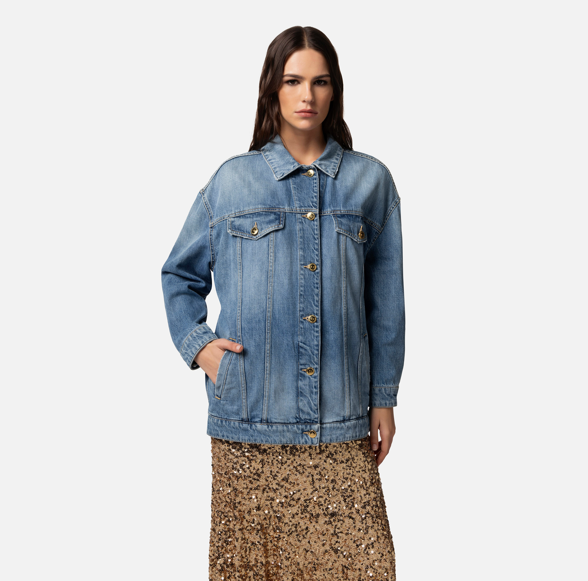 Oversized denim jacket - Elisabetta Franchi® Outlet