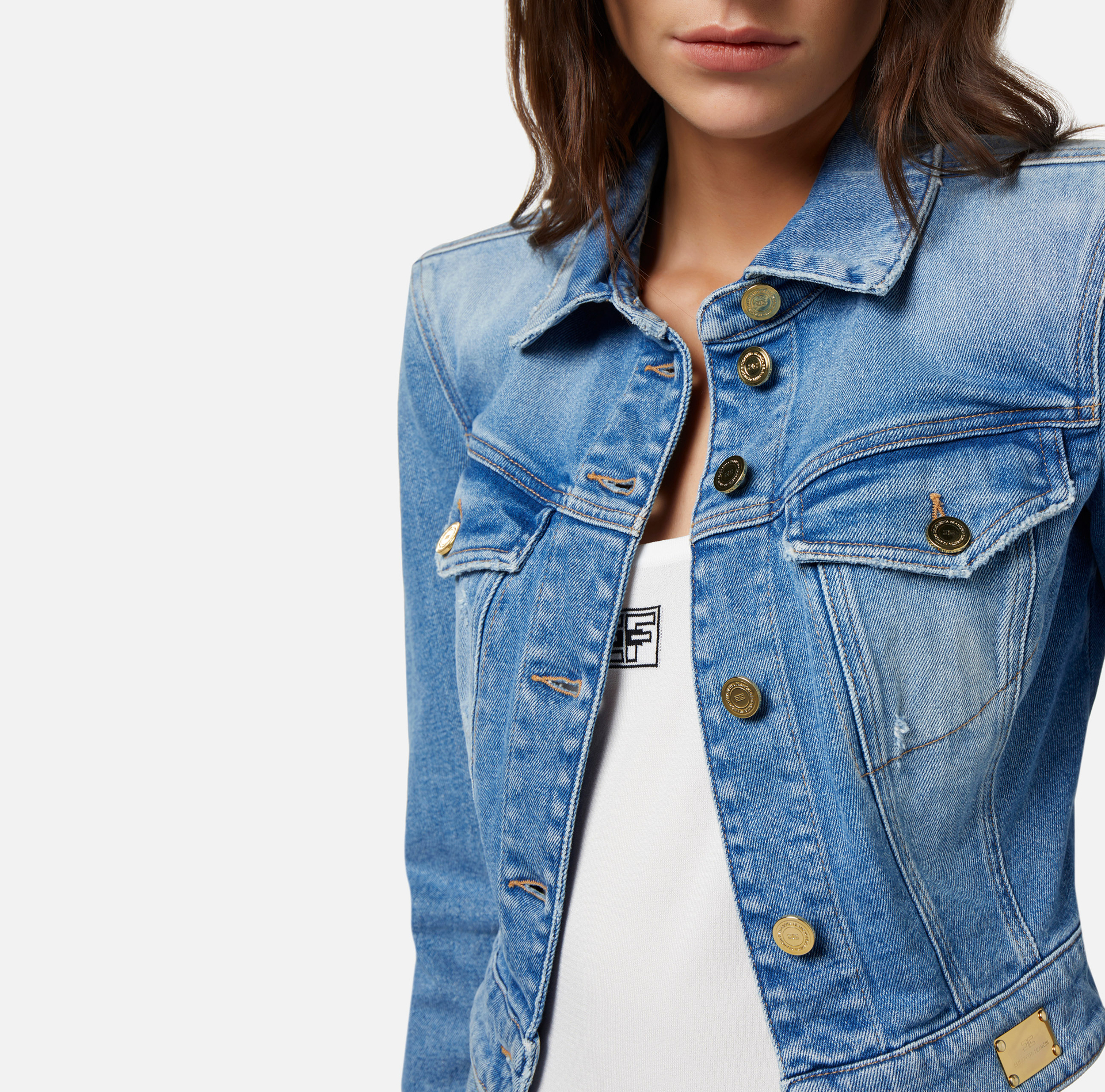 Cazadora cropped de denim - Elisabetta Franchi® Outlet