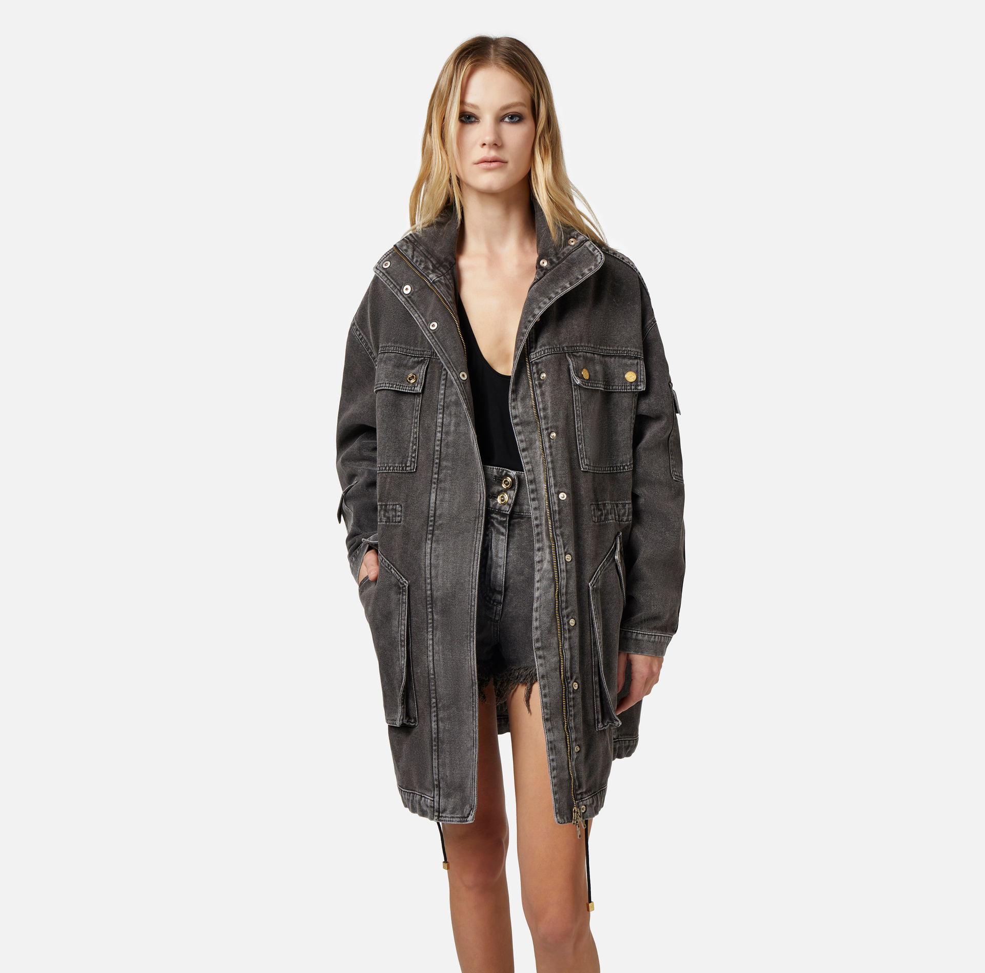 Parka over in denim | Elisabetta Franchi® Outlet