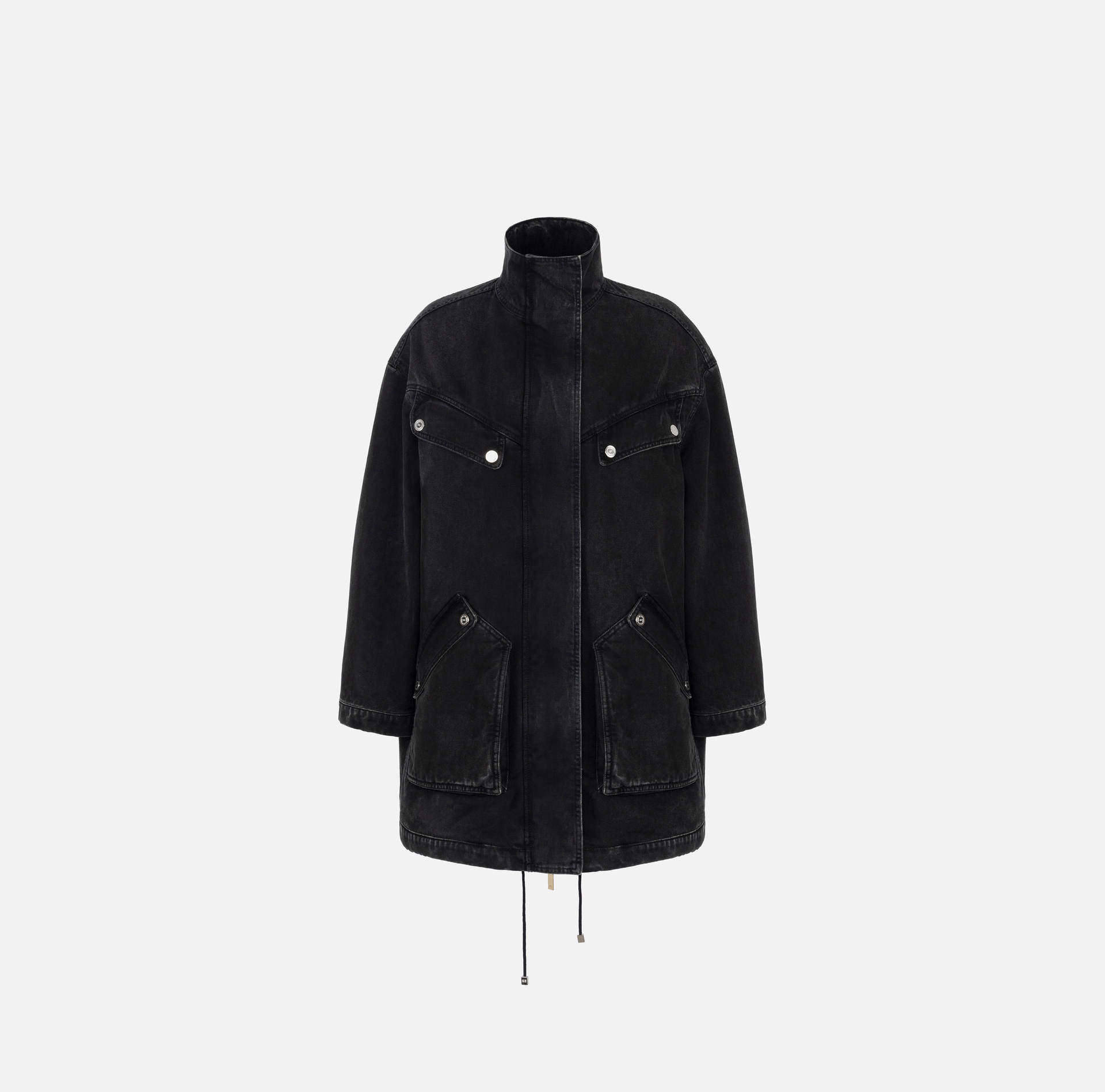 Oversized denim parka with faux sheepskin | Elisabetta Franchi® Outlet