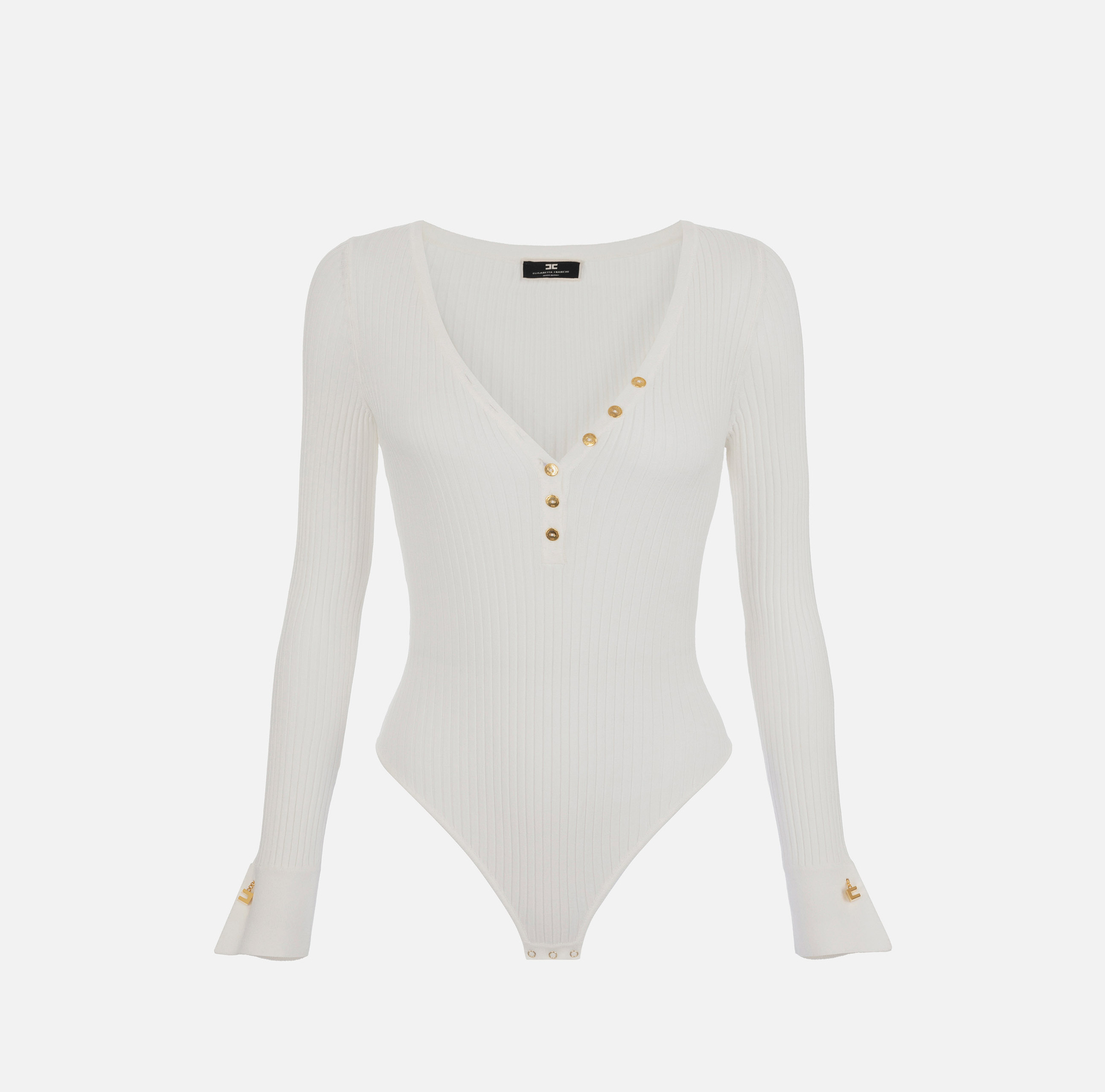 Body à manches longues en tricot côtelé - Elisabetta Franchi® Outlet