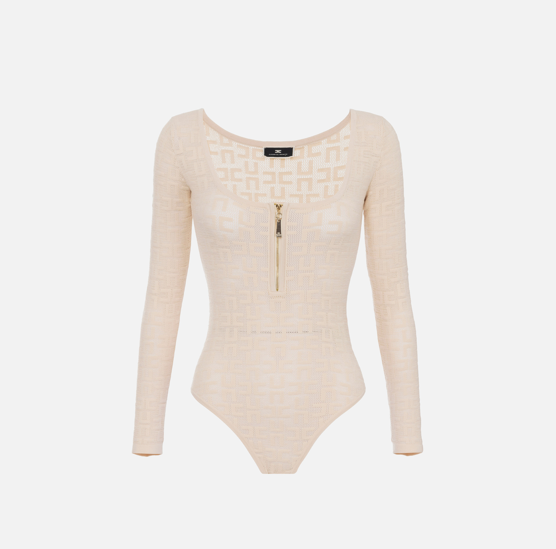 Body aus Viskose mit langen Ärmeln und mit Lochmuster | Elisabetta Franchi® Outlet