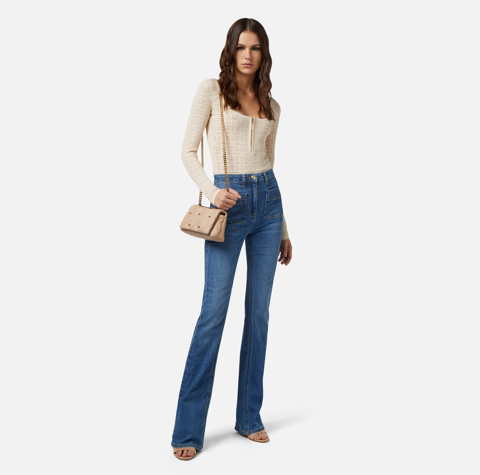 Body aus Viskose mit langen Ärmeln und mit Lochmuster | Elisabetta Franchi® Outlet