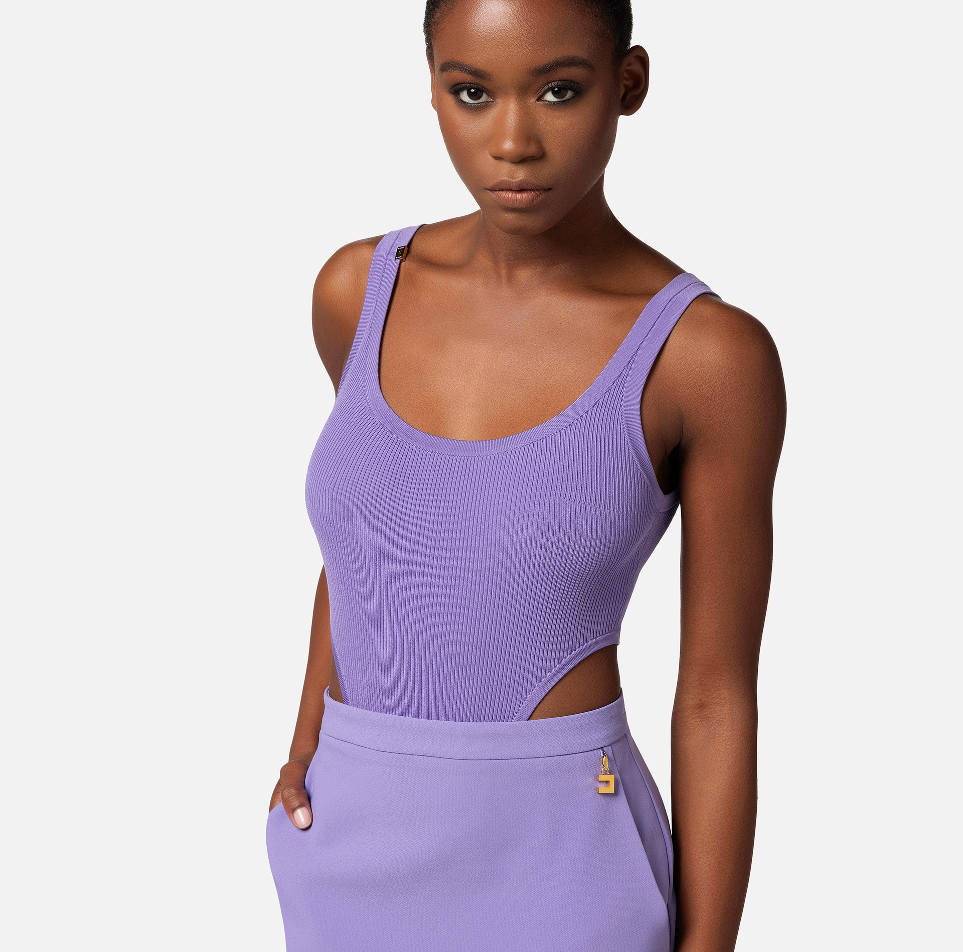 Body échancré en rayon côtelé - Elisabetta Franchi® Outlet