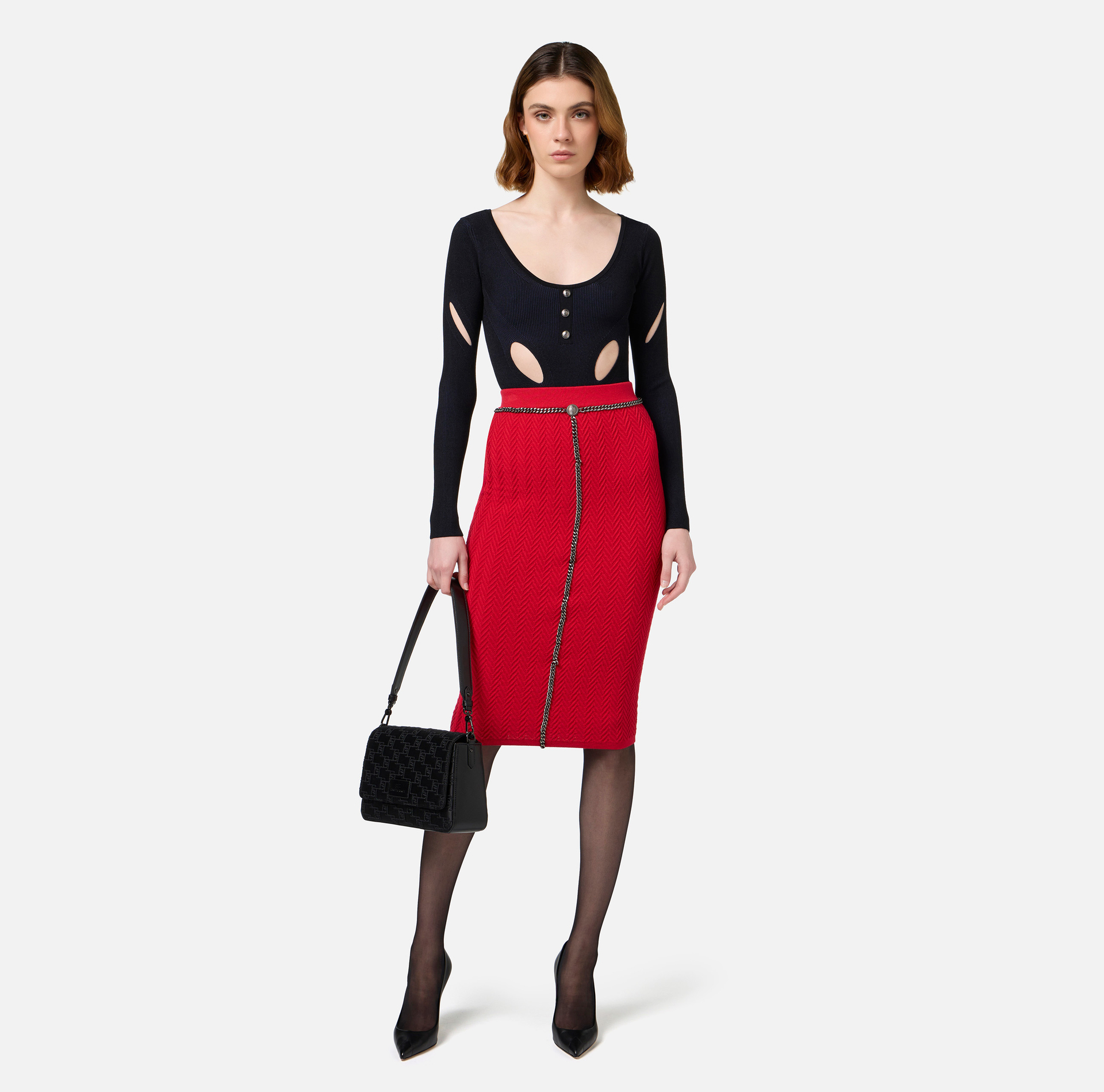 Viscose-blend bodysuit with cut-outs | Elisabetta Franchi® Outlet